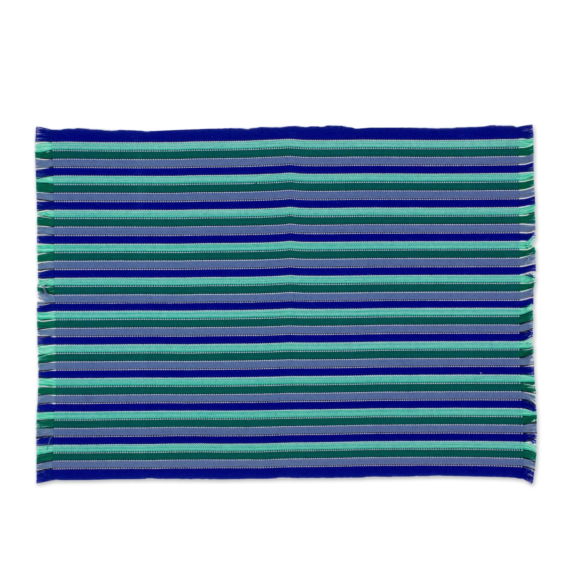 Colors of the Sea Set of 6 Cotton Placemats and Napkins in Blue from Guatemala - Image 4