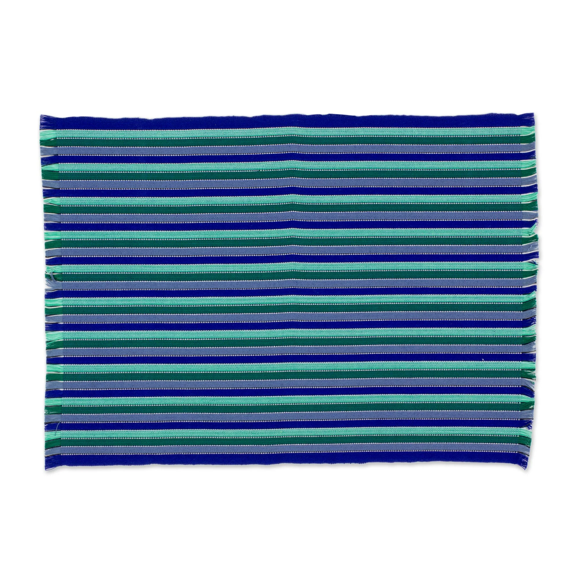 Colors of the Sea Set of Six Striped Cotton Placemats in Blue from Guatemala - Image 4