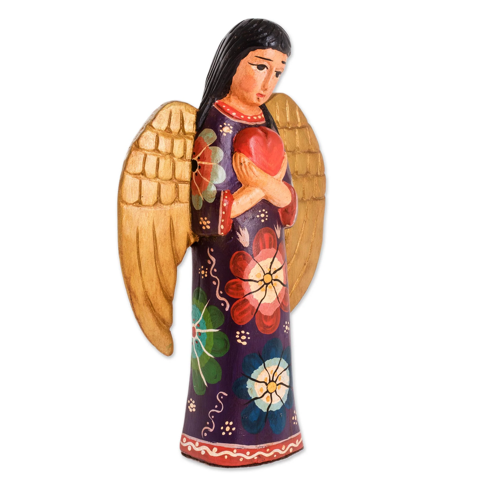Comfort and Love Sculpture Floral Pinewood Sculpture of an Angel from Guatemala - Image 3