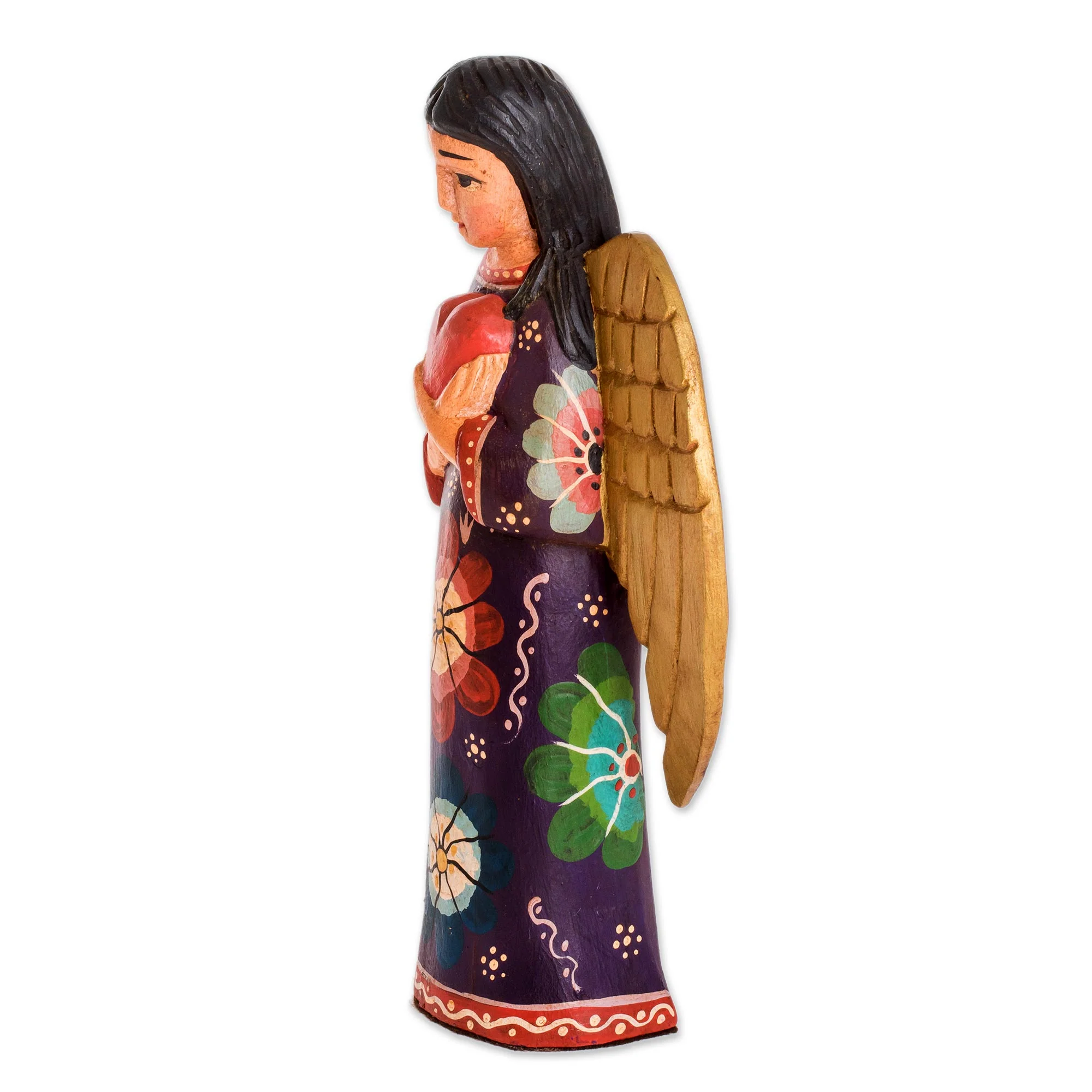 Comfort and Love Sculpture Floral Pinewood Sculpture of an Angel from Guatemala - Image 4