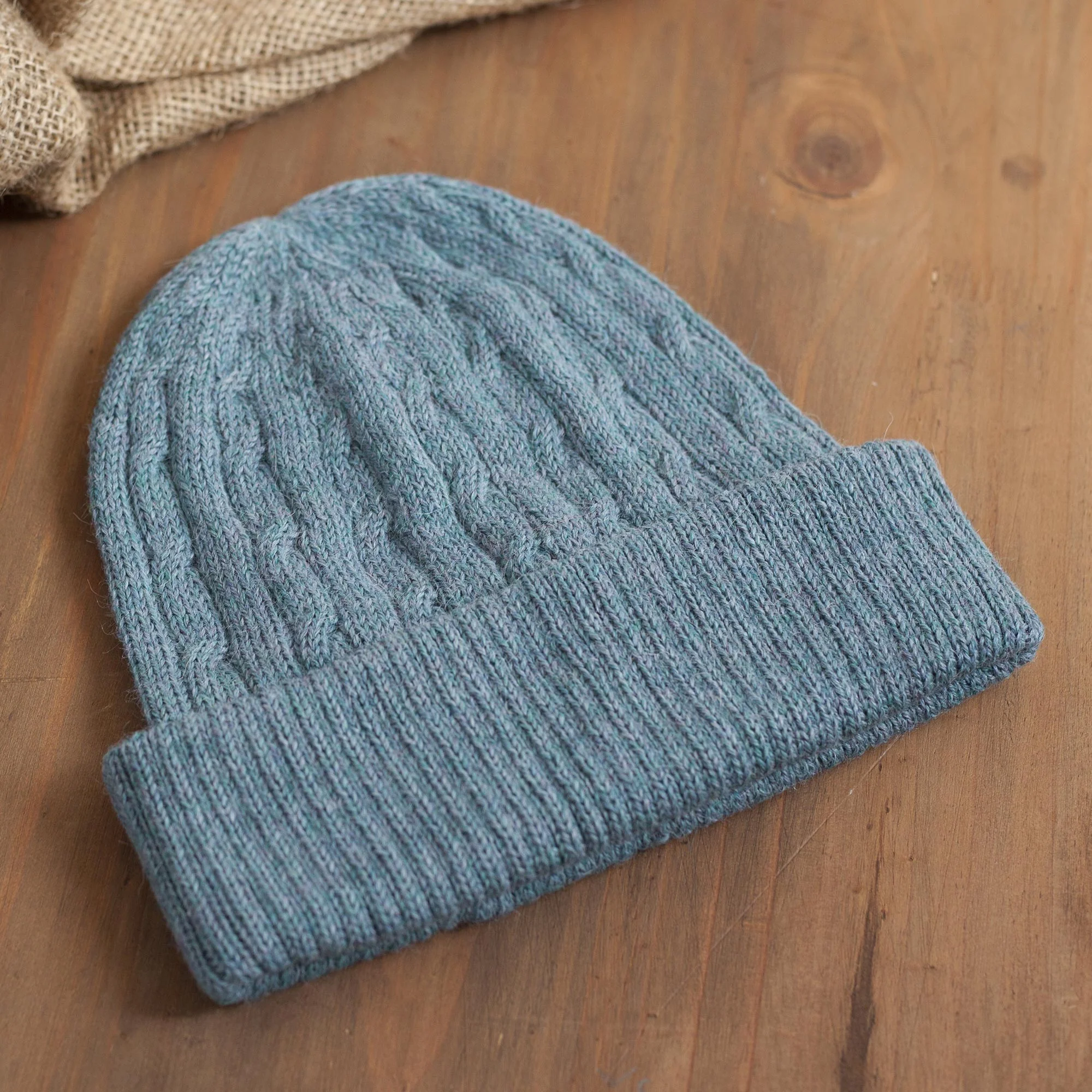 Comfy in Blue Robin's Egg Blue 100% Alpaca Soft Cable Knit Hat from Peru - Image 4
