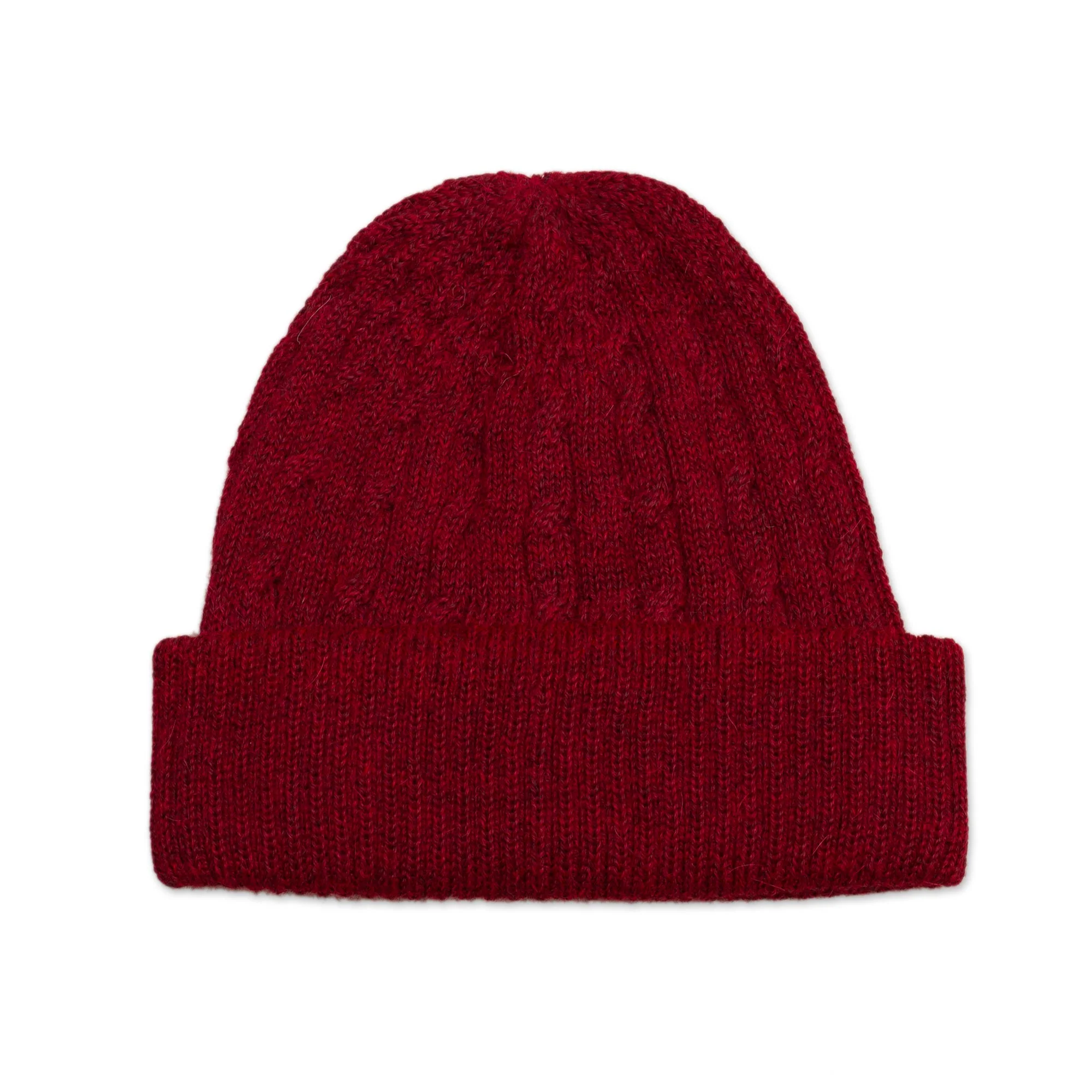 Comfy in Burgundy Cranberry Red 100% Alpaca Soft Cable Knit Hat from Peru - Image 2