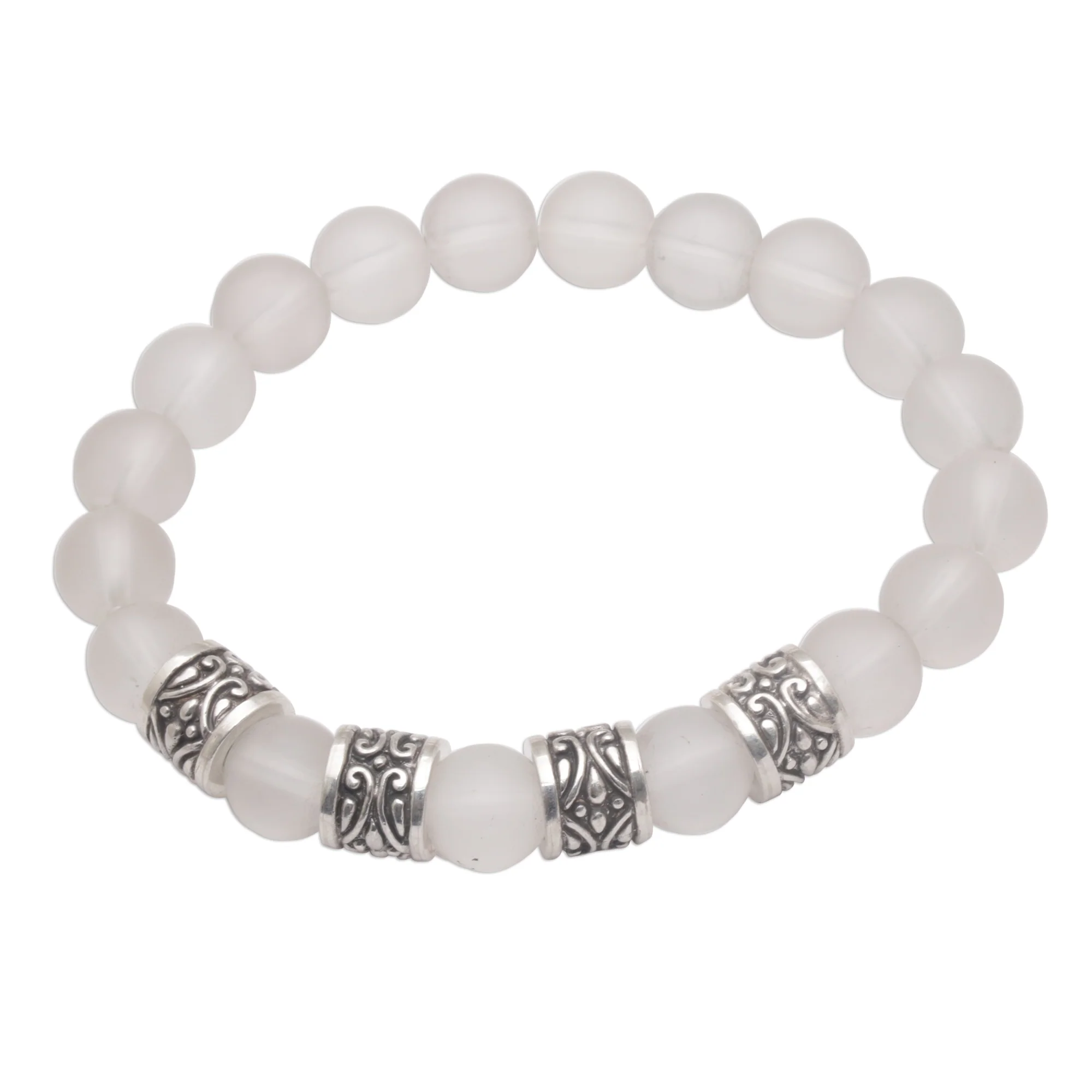 Complete Quartz with Sterling Silver Beaded Stretch Bracelet - Image 2