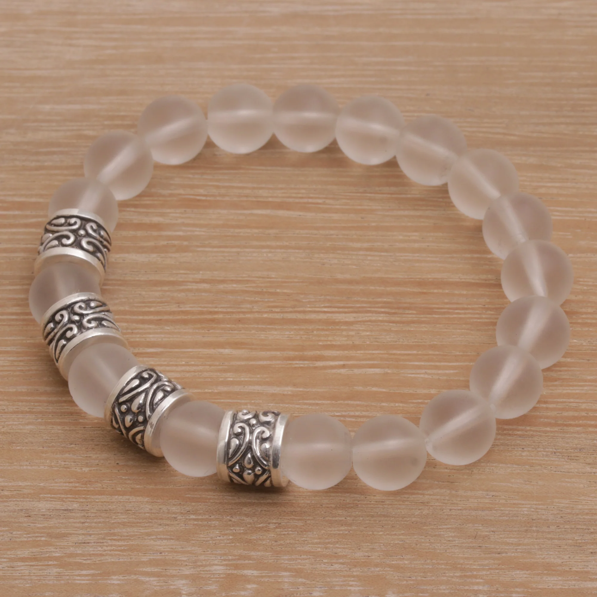 Complete Quartz with Sterling Silver Beaded Stretch Bracelet - Image 3