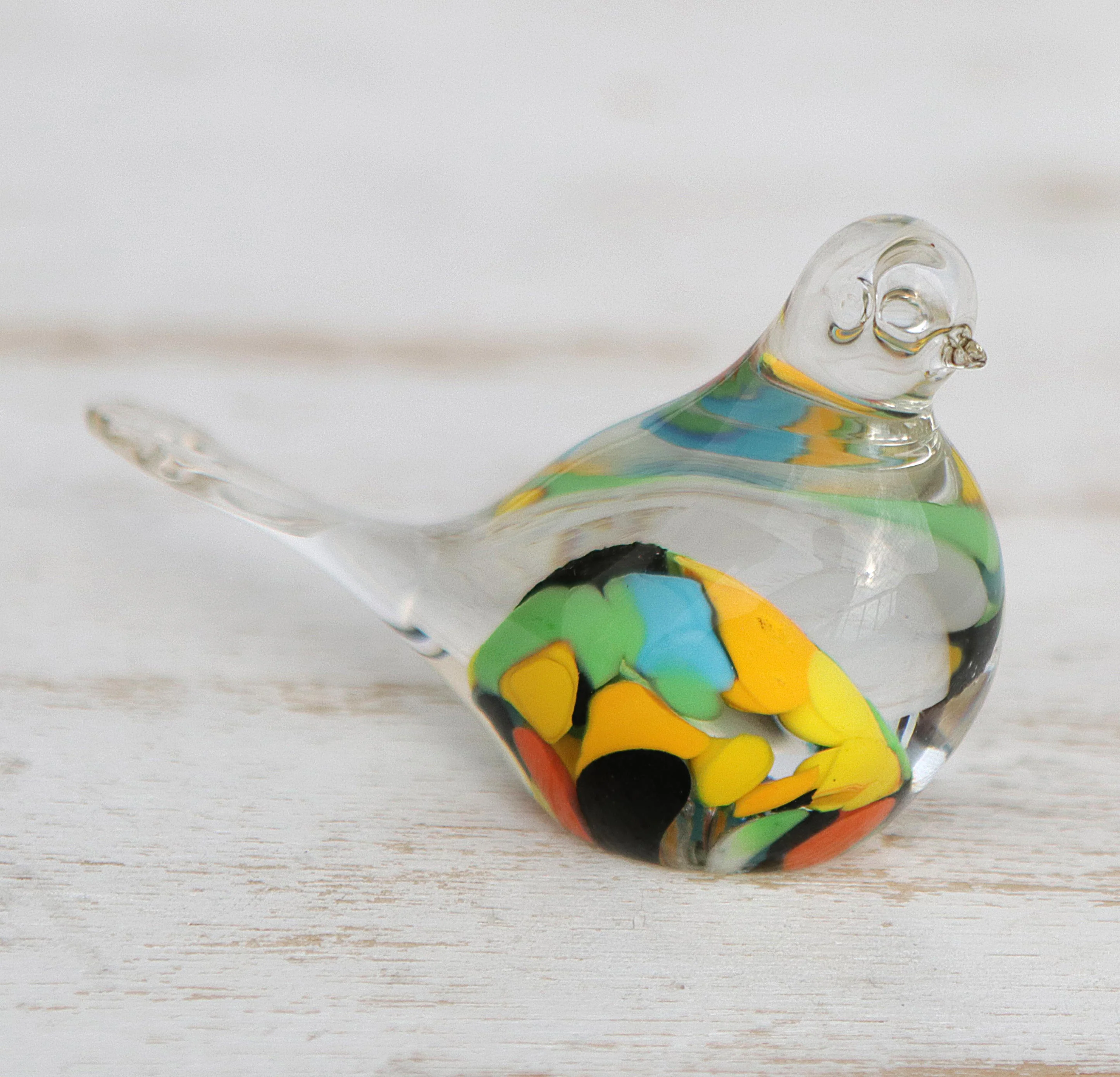 Confetti Canary Handblown Brazilian Colorful Bird Art Glass Paperweight - Image 3