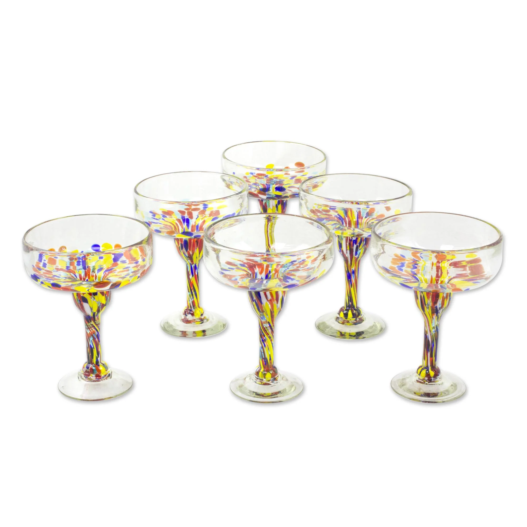 Confetti Festival Set of 6 Multicolor Hand Blown Glass Margarita Glasses - Image 2
