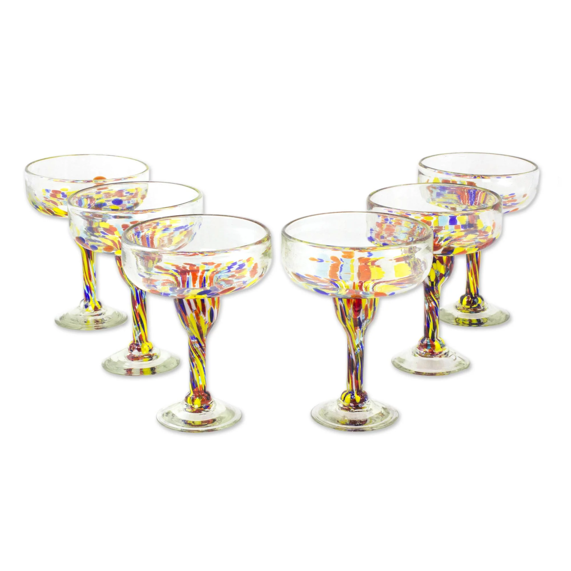 Confetti Festival Set of 6 Multicolor Hand Blown Glass Margarita Glasses - Image 5