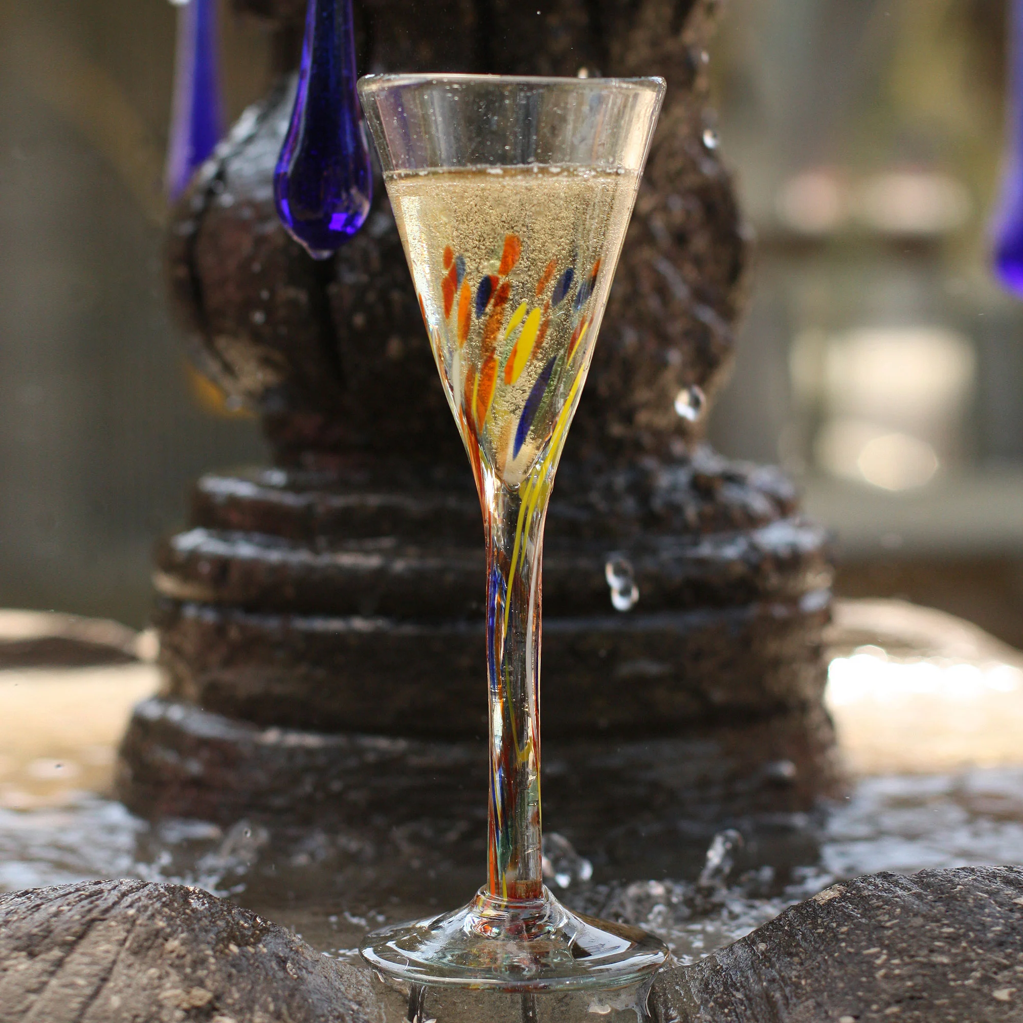 Confetti Mexican Handblown Glass Cocktail Champagne Flutes Set of 6 - Image 3