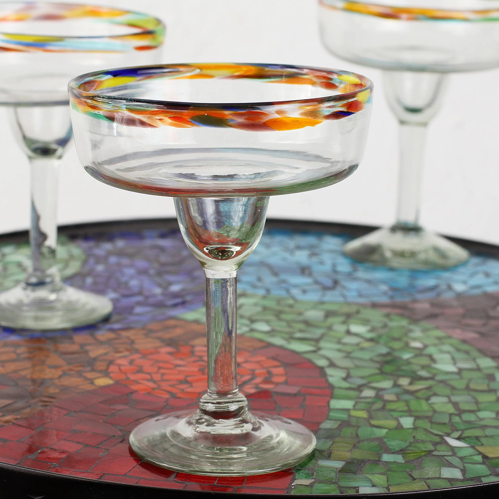 Confetti Path Set of 6 Artisan Crafted Blown Glass Margarita Glasses - Image 3