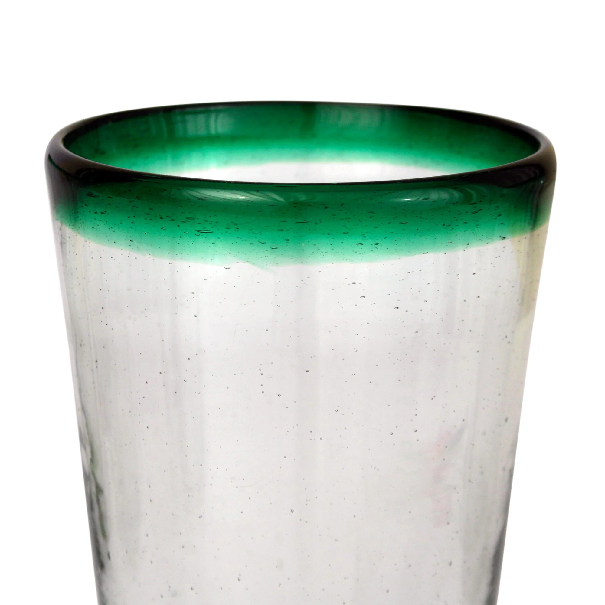Conical Handblown Glass Clear and Green Water Glasses Set of 6 - Image 3