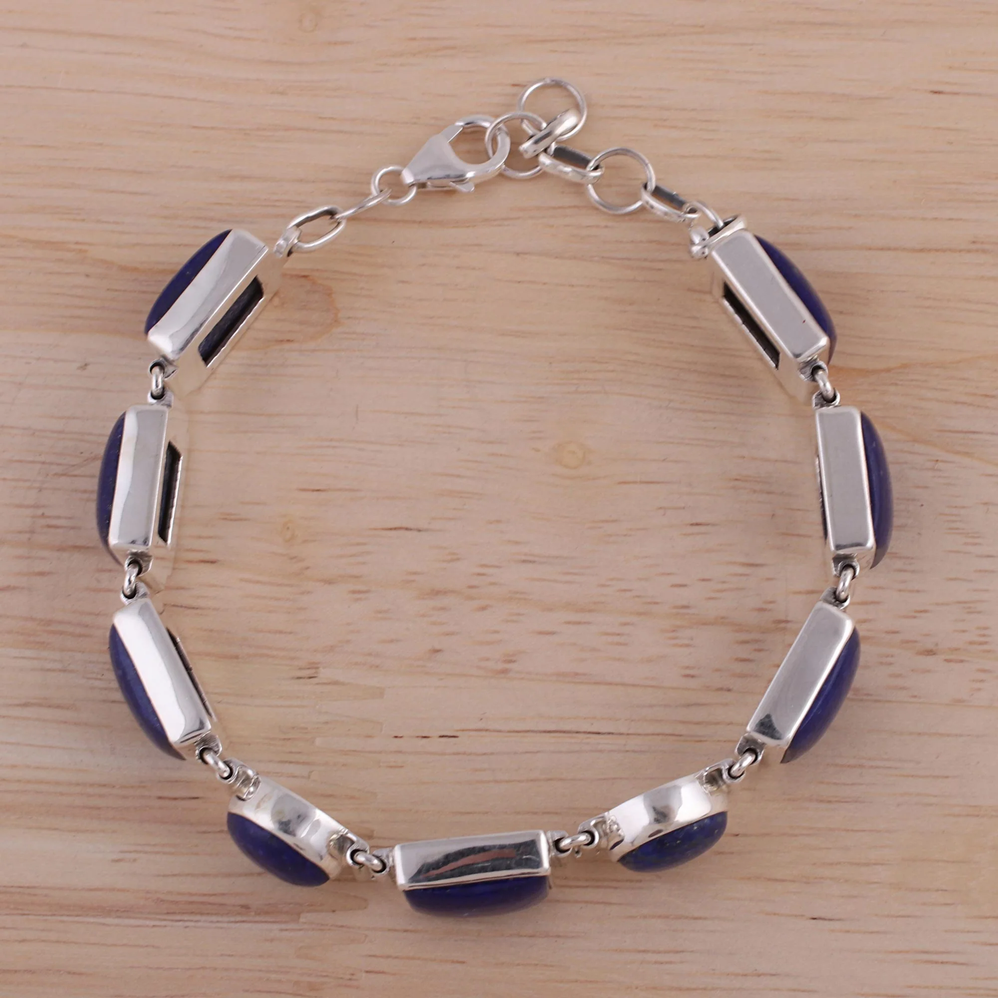 Connected Lapis Lazuli & Sterling Silver Link Bracelet - Image 2