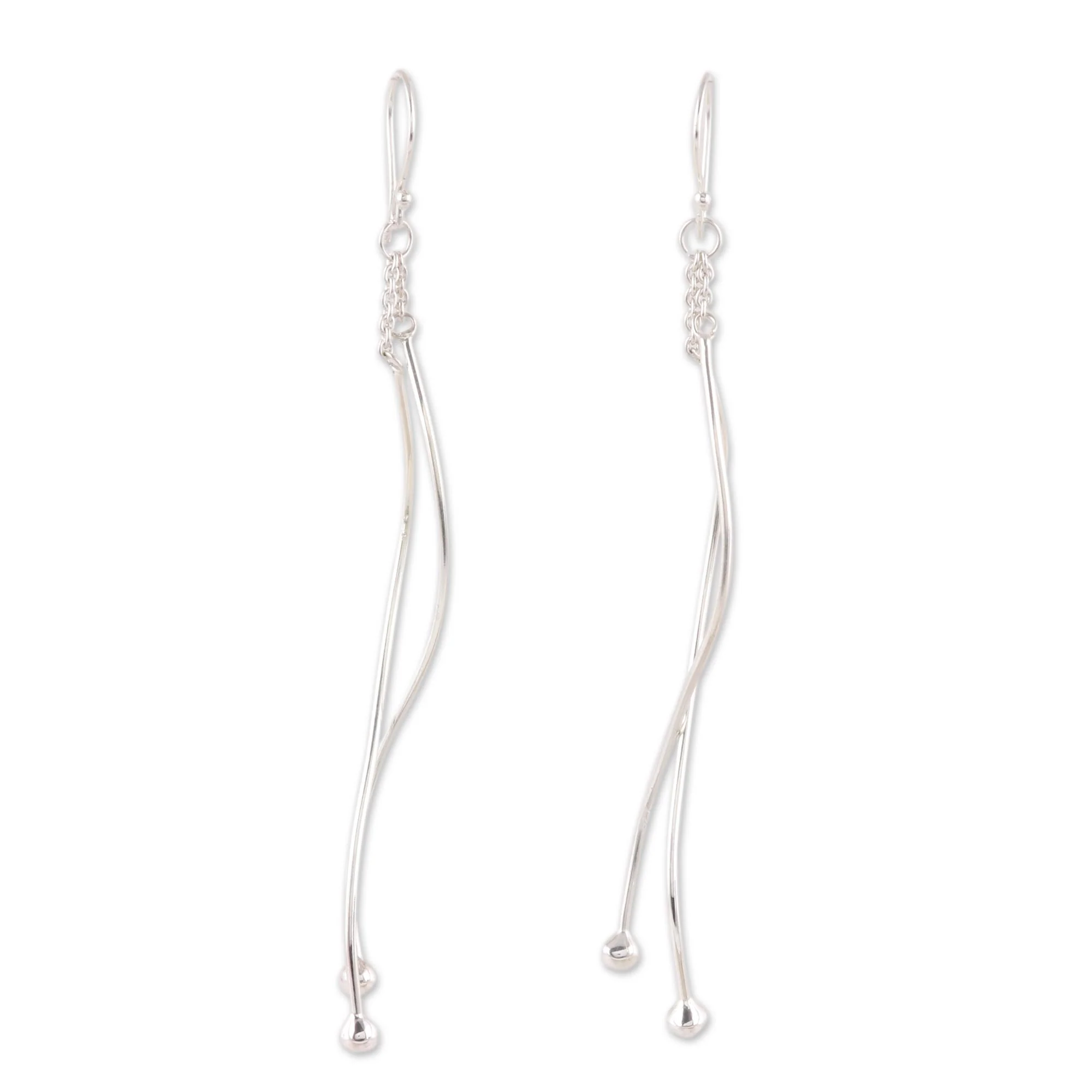 Contemporary Elegance Wavy Sterling Silver Dangle Earrings from India - Image 2