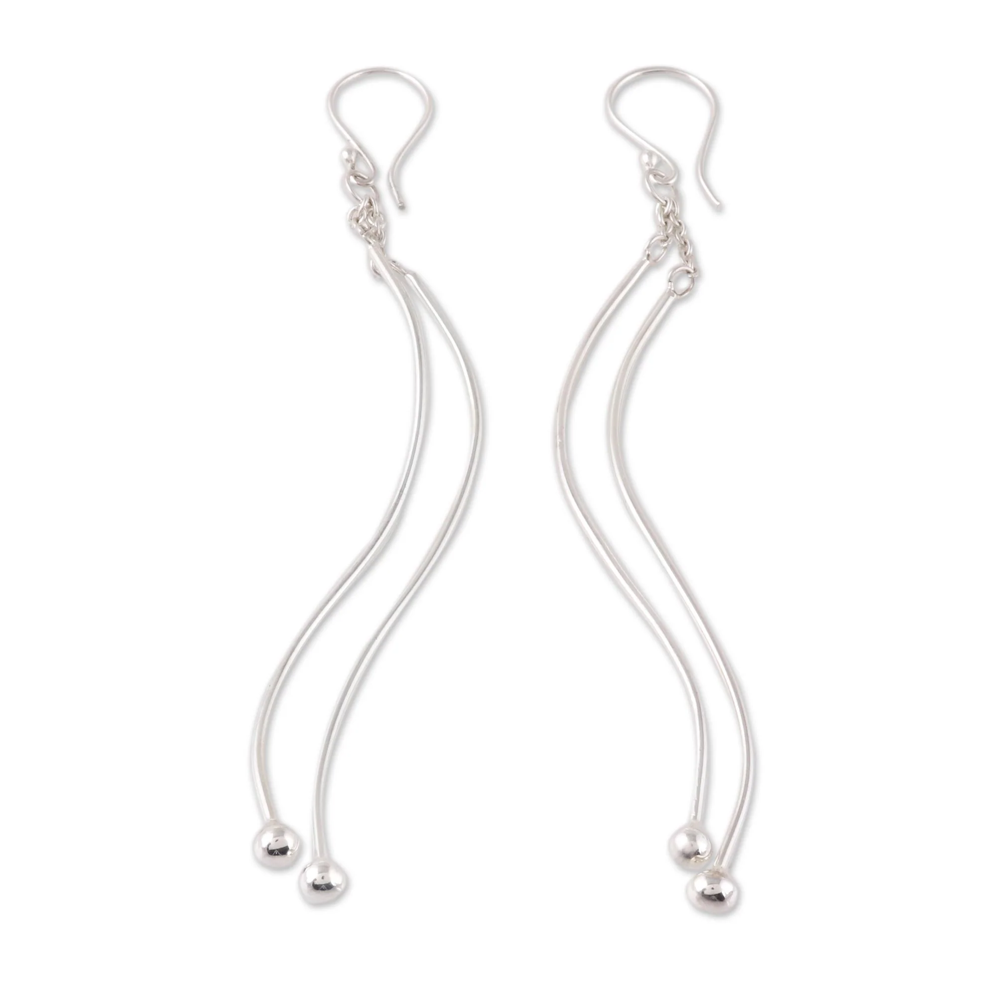 Contemporary Elegance Wavy Sterling Silver Dangle Earrings from India - Image 4