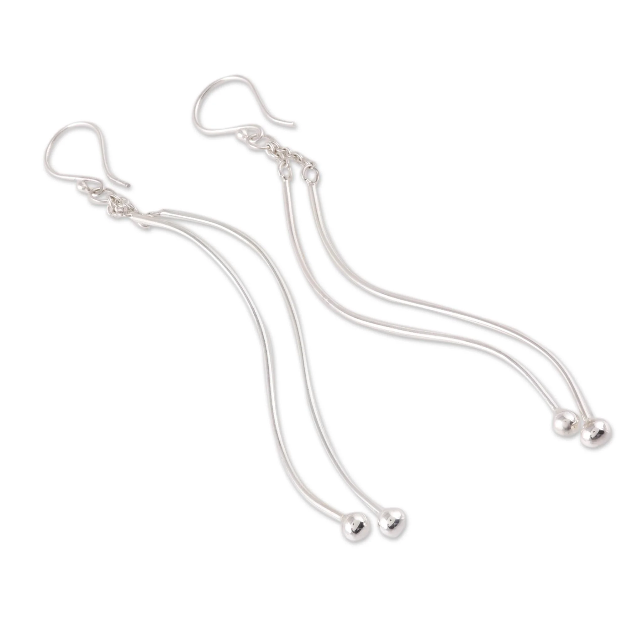 Contemporary Elegance Wavy Sterling Silver Dangle Earrings from India - Image 5
