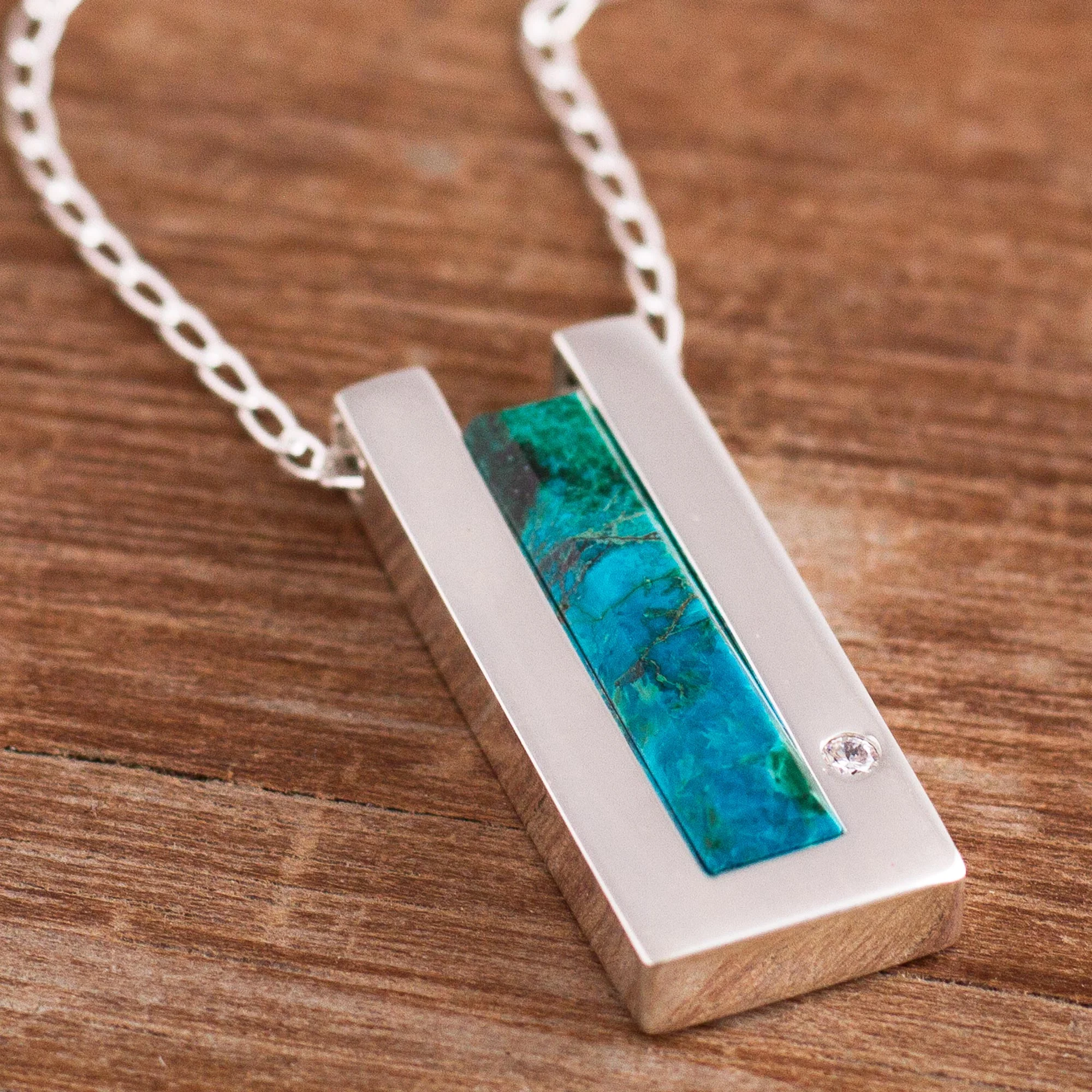 Contemporary Minimalist Modern Chrysocolla Pendant Necklace Crafted in Peru - Image 3