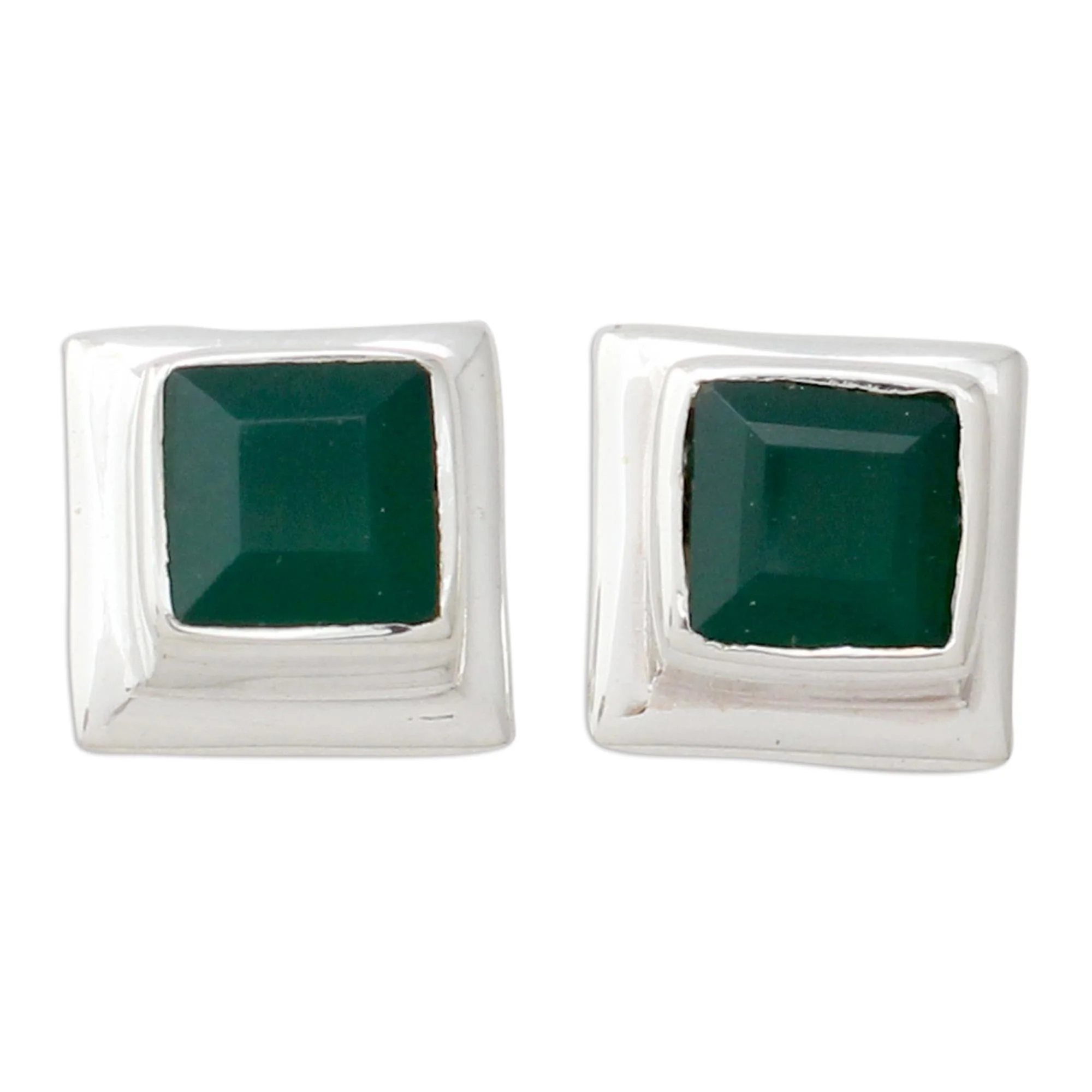 Contemporary Squared Onyx & Silver Stud Earrings - Image 2