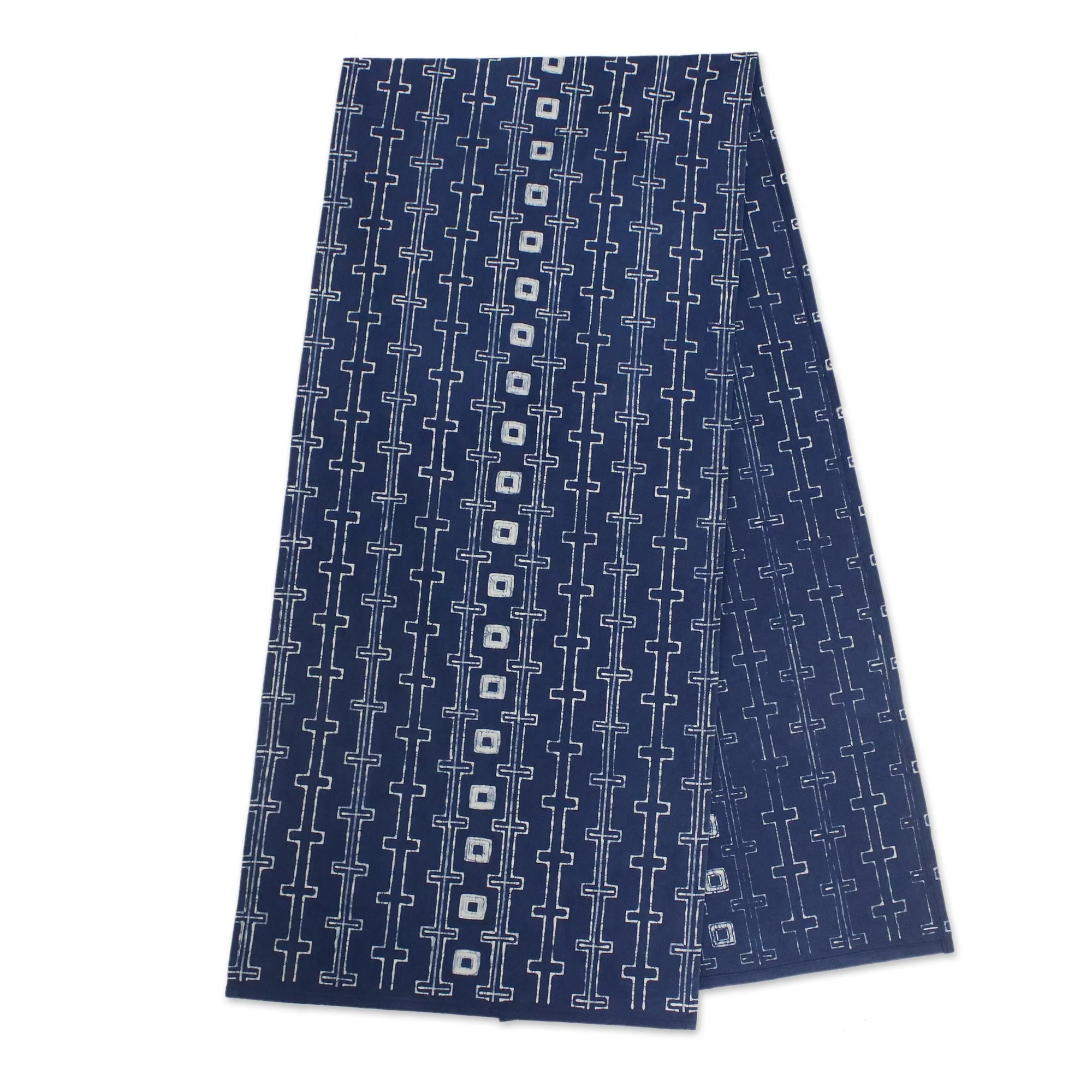 Continuous Chain Handcrafted Indigo and White Cotton Batik Table Runner - Image 2