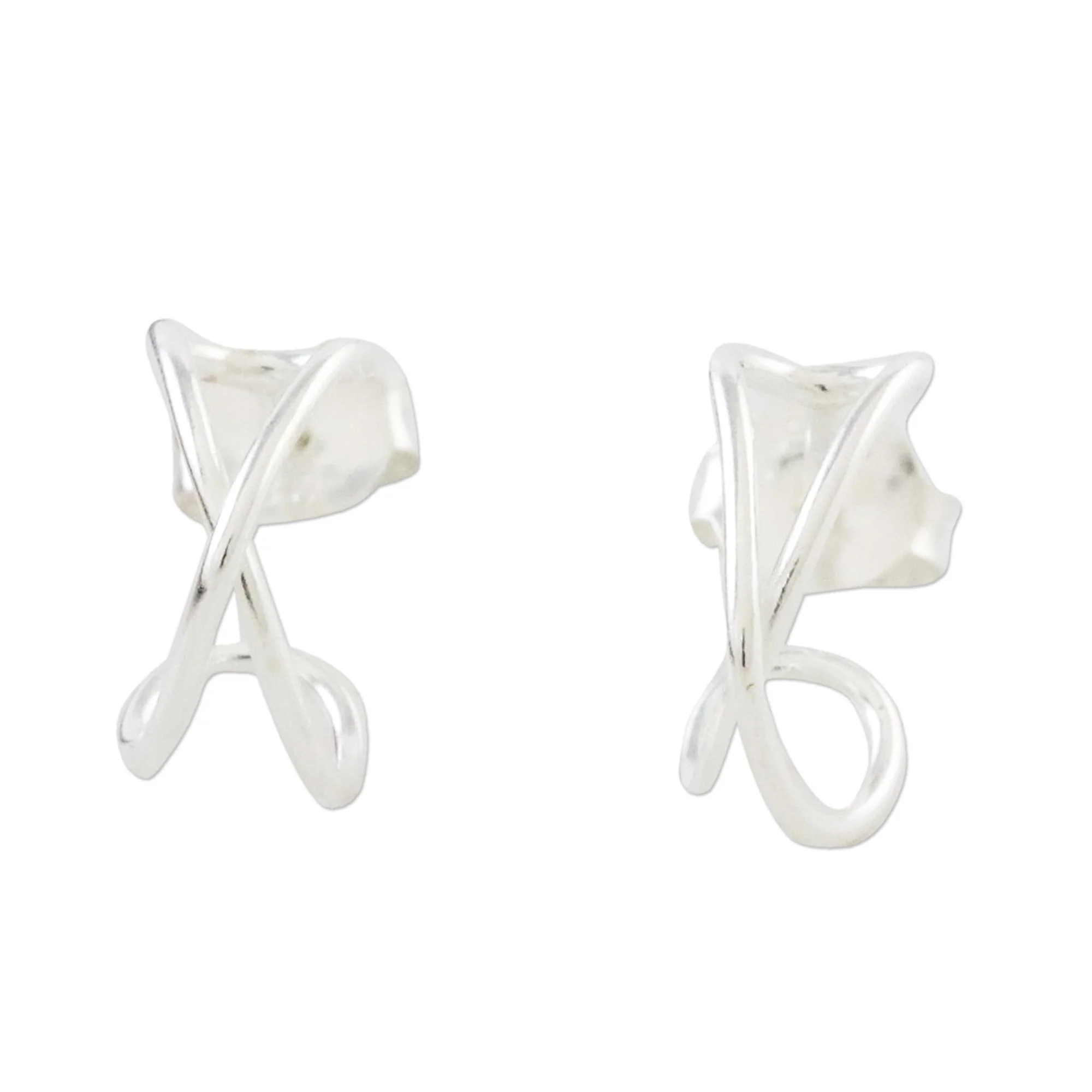 Continuum Sterling Silver Twist Half-Hoop Earrings from Thailand - Image 2