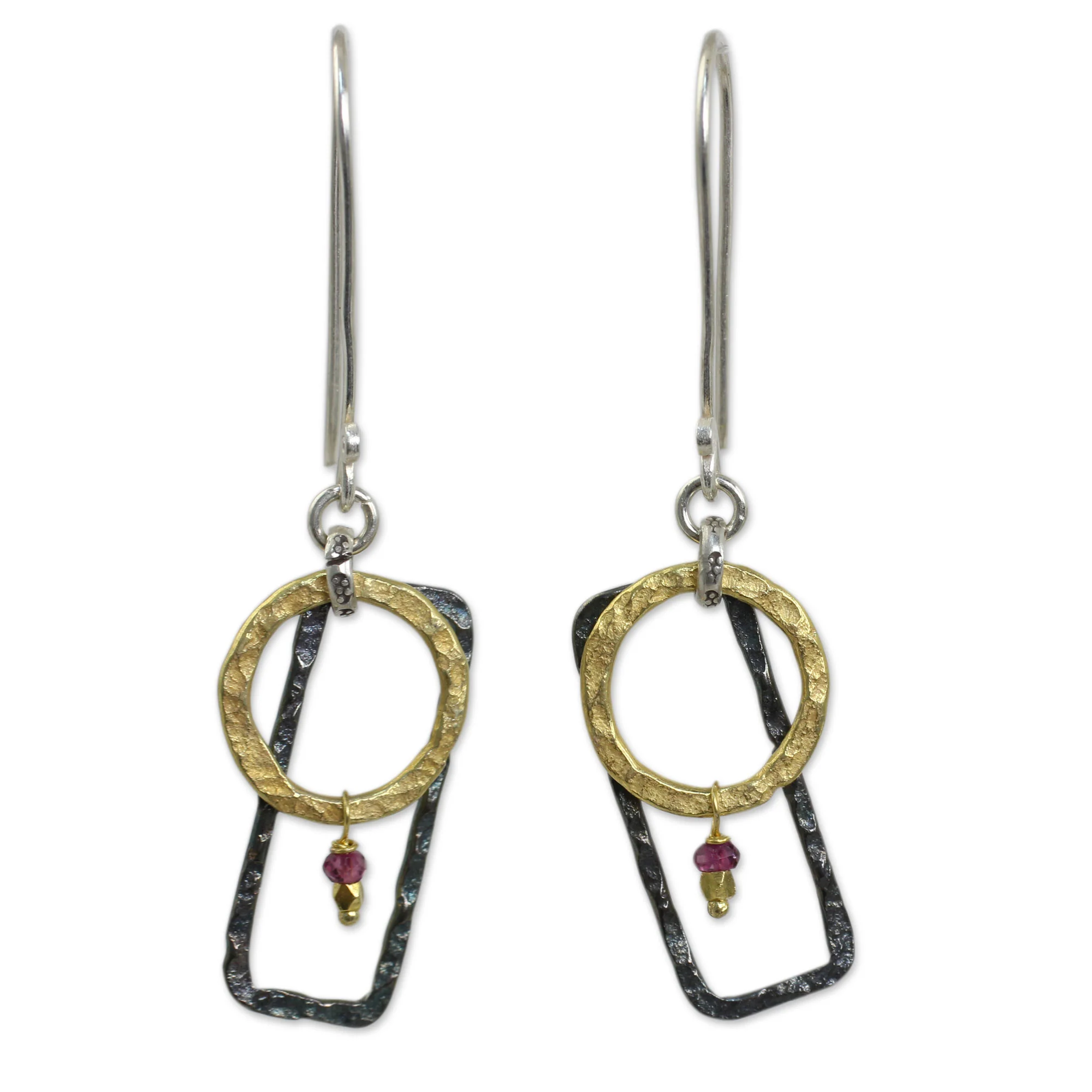 Contrast Unique Gold Plated and Silver 925 Earrings with Garnets - Image 2
