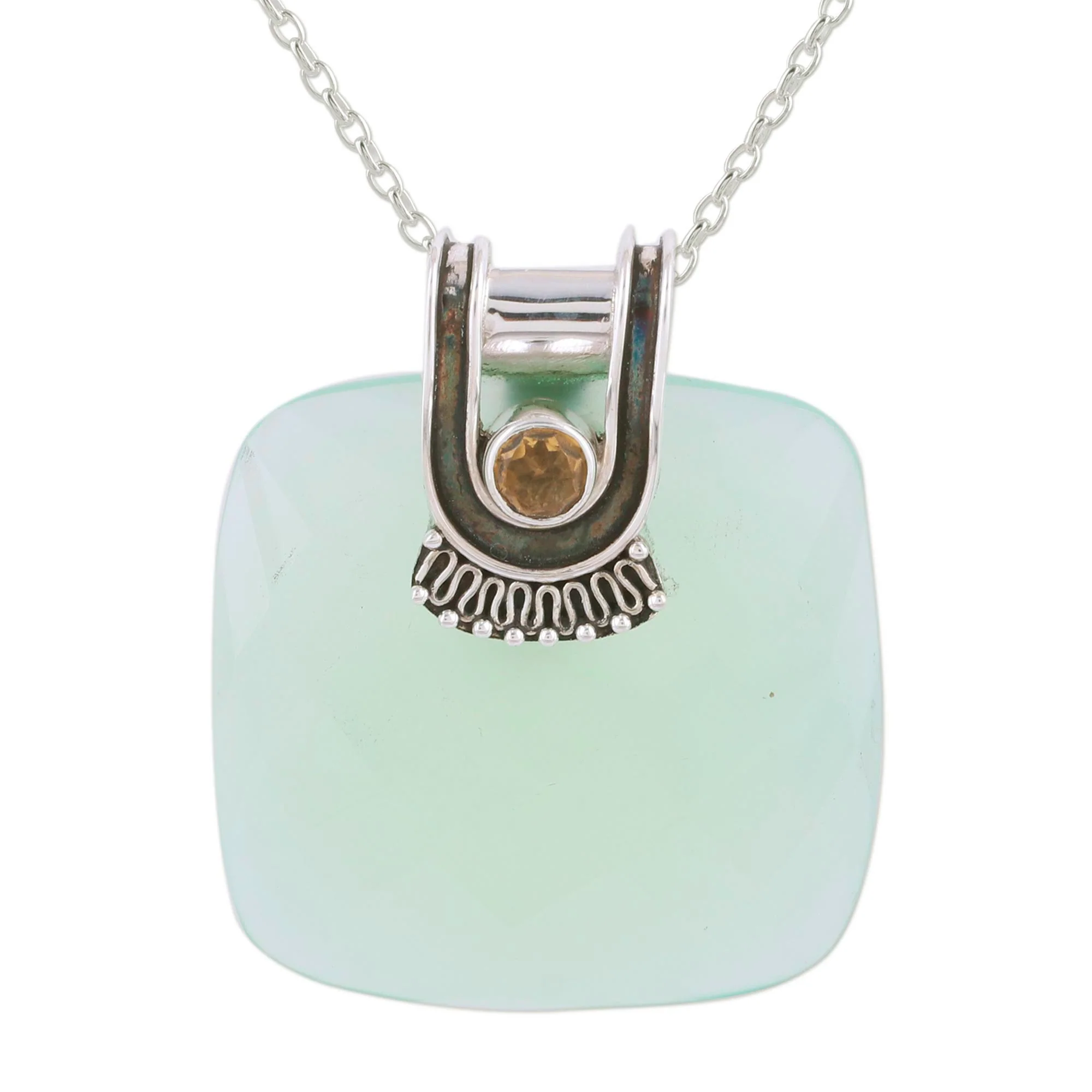 Cool Desire Chalcedony and Citrine Pendant Necklace from India - Image 4