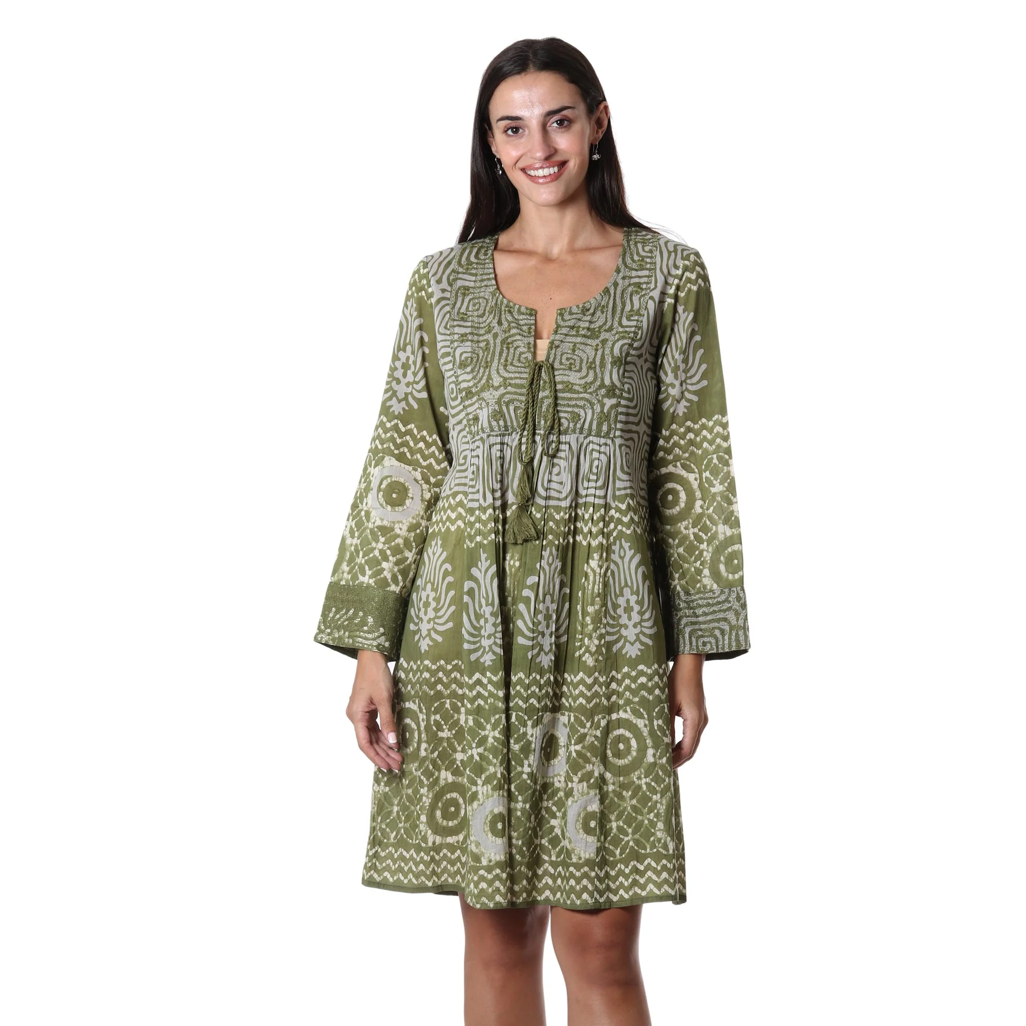 Cool Green Screen Printed Embroidered Cotton Dress - Image 4
