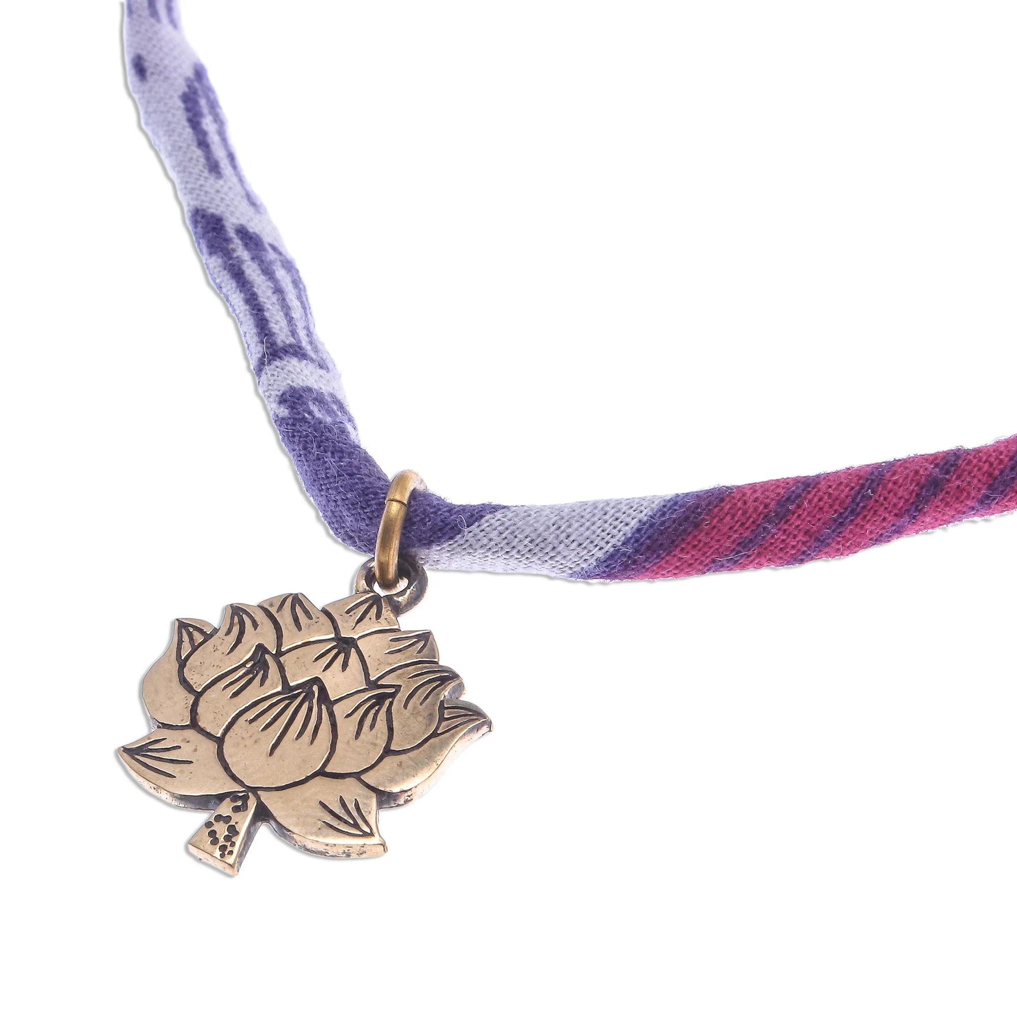 Cool Majestic Lotus Lotus Flower Brass Pendant Necklace in Purple from Thailand - Image 2