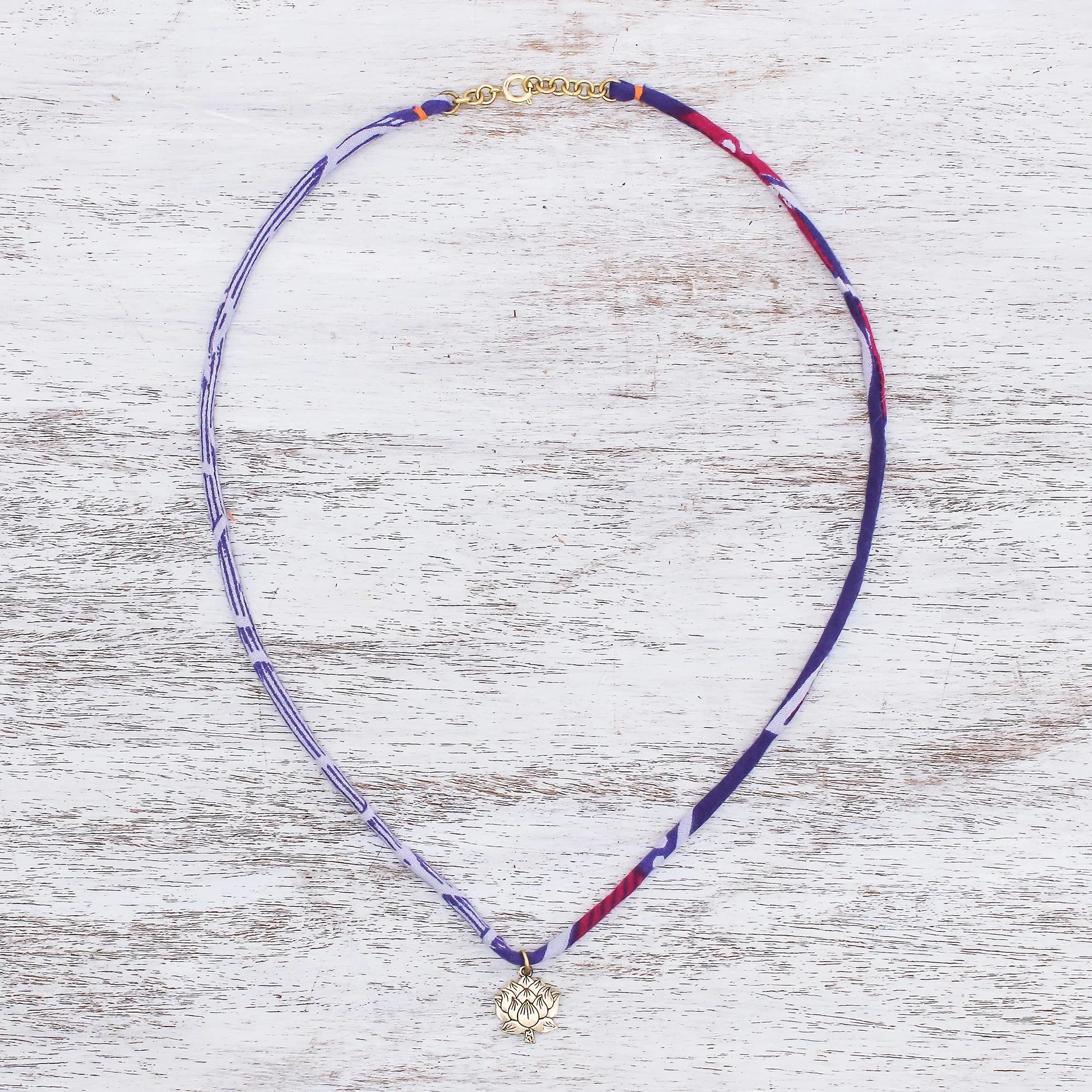 Cool Majestic Lotus Lotus Flower Brass Pendant Necklace in Purple from Thailand - Image 3