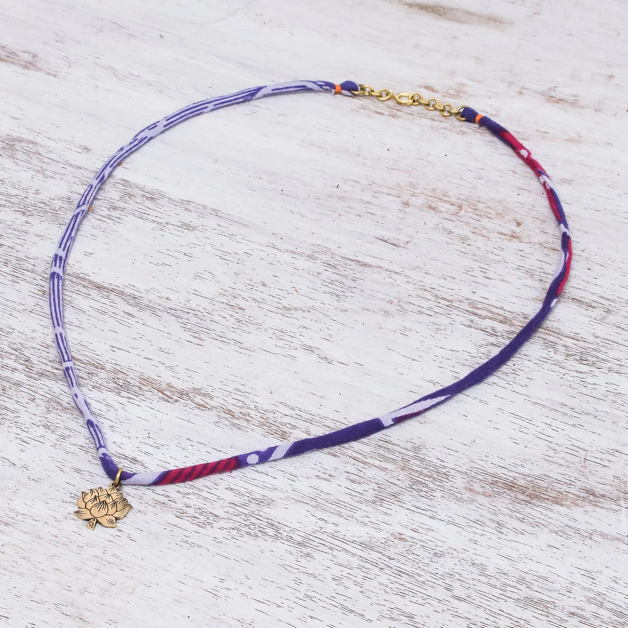 Cool Majestic Lotus Lotus Flower Brass Pendant Necklace in Purple from Thailand - Image 4