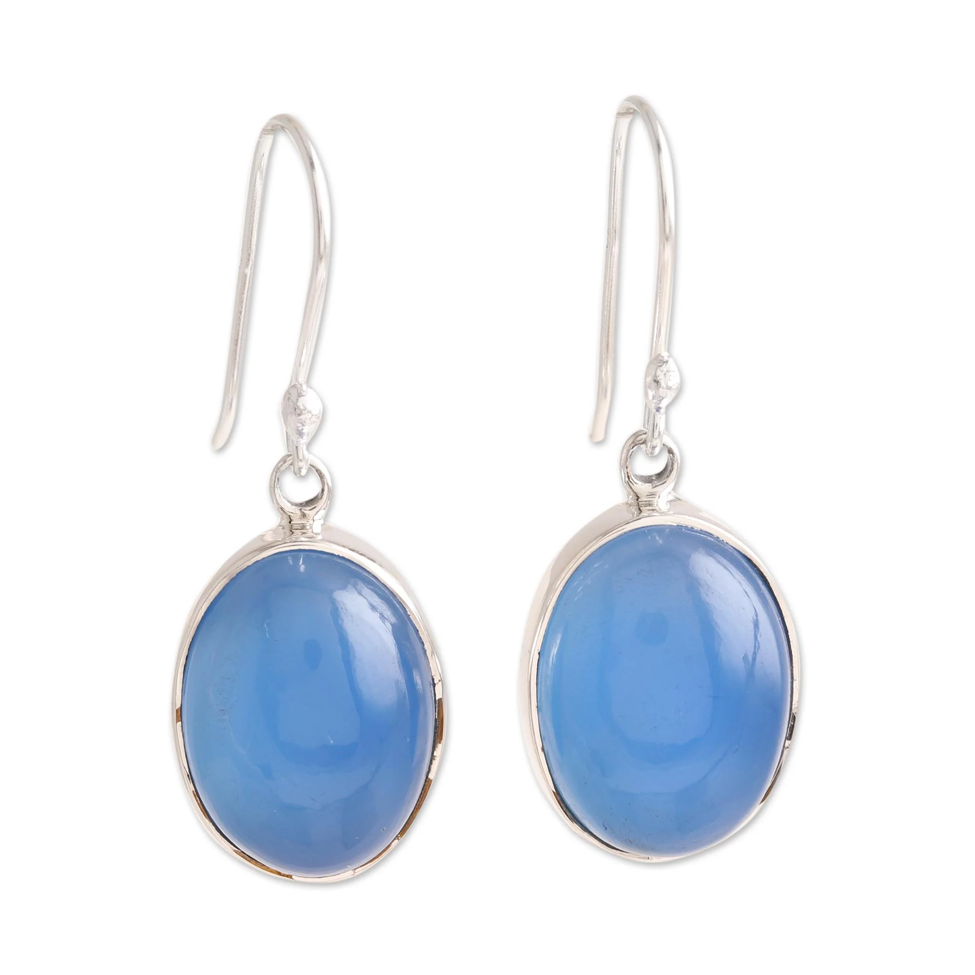 Cool Ovals Oval Blue Chalcedony Dangle Earrings from India - Image 2