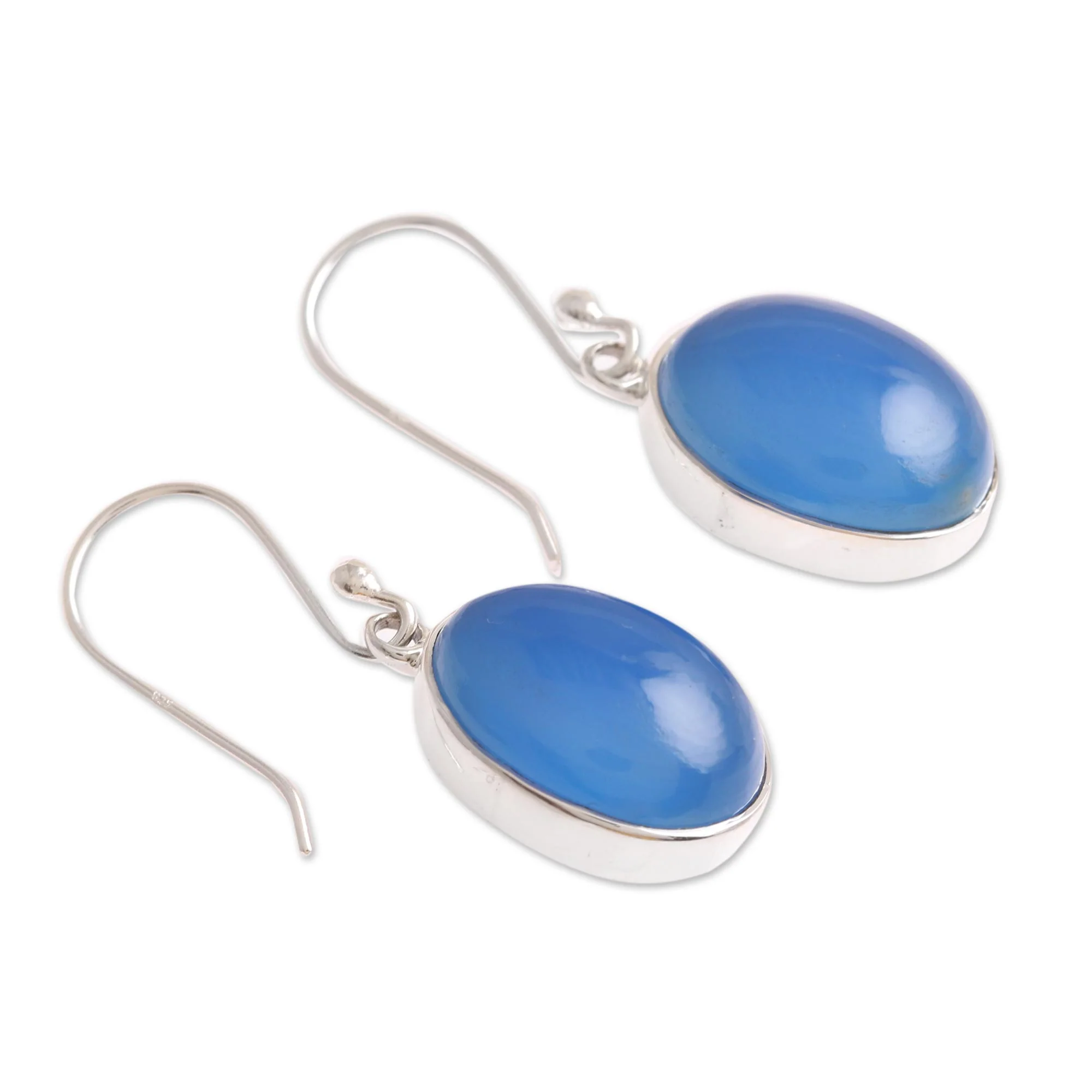 Cool Ovals Oval Blue Chalcedony Dangle Earrings from India - Image 4