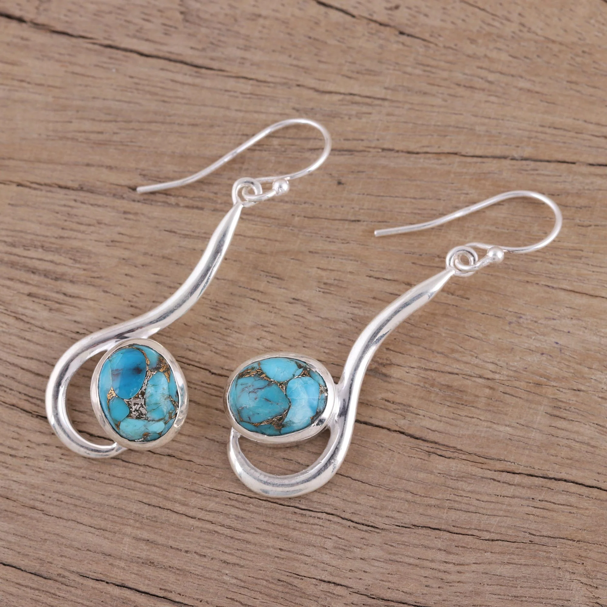 Cool Sabarmati Sterling Silver Dangle Earrings with Composite Turquoise - Image 3
