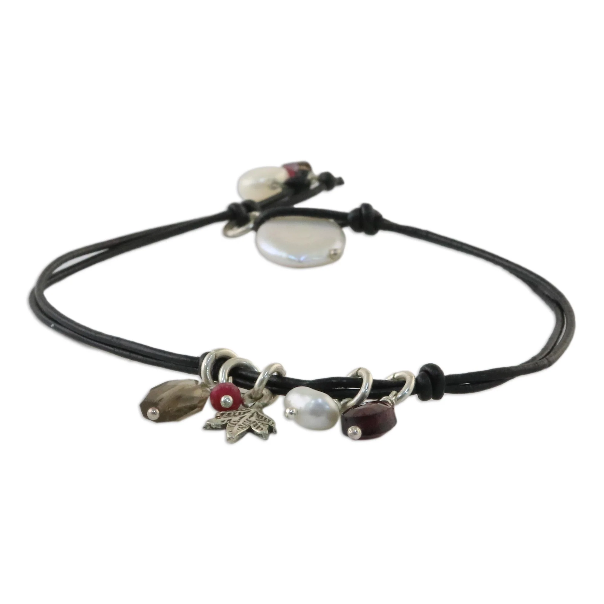 Cool Thai Leather and pearl pendant bracelet - Image 5