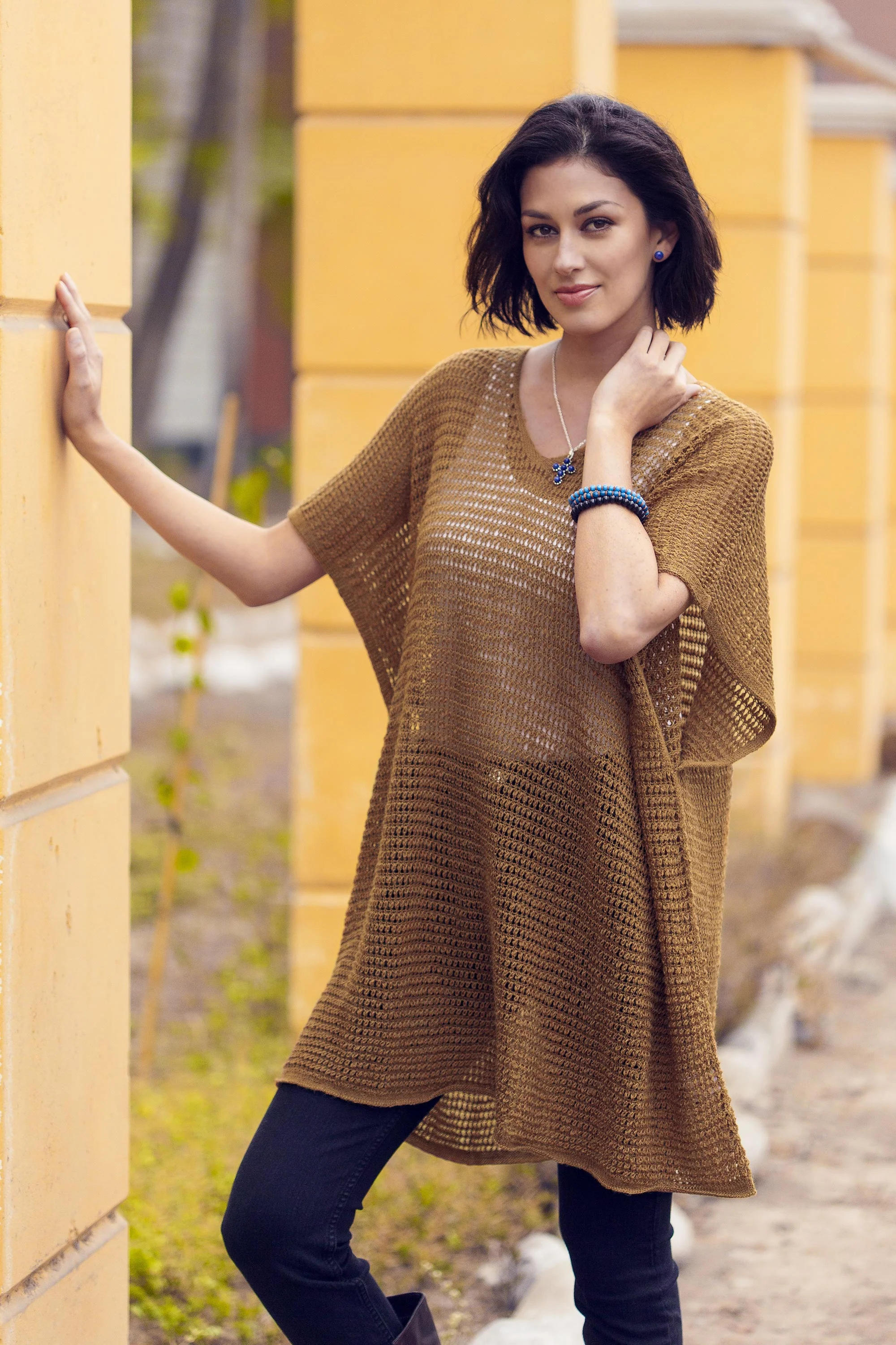 Copper Dreamcatcher Knit Copper Tunic with V Neck and Short Sleeves - Image 3