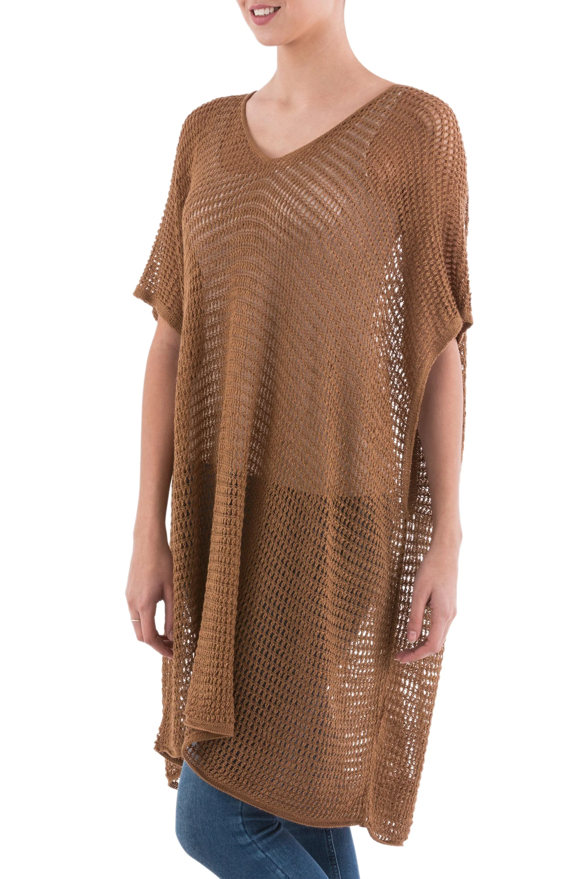 Copper Dreamcatcher Knit Copper Tunic with V Neck and Short Sleeves - Image 4