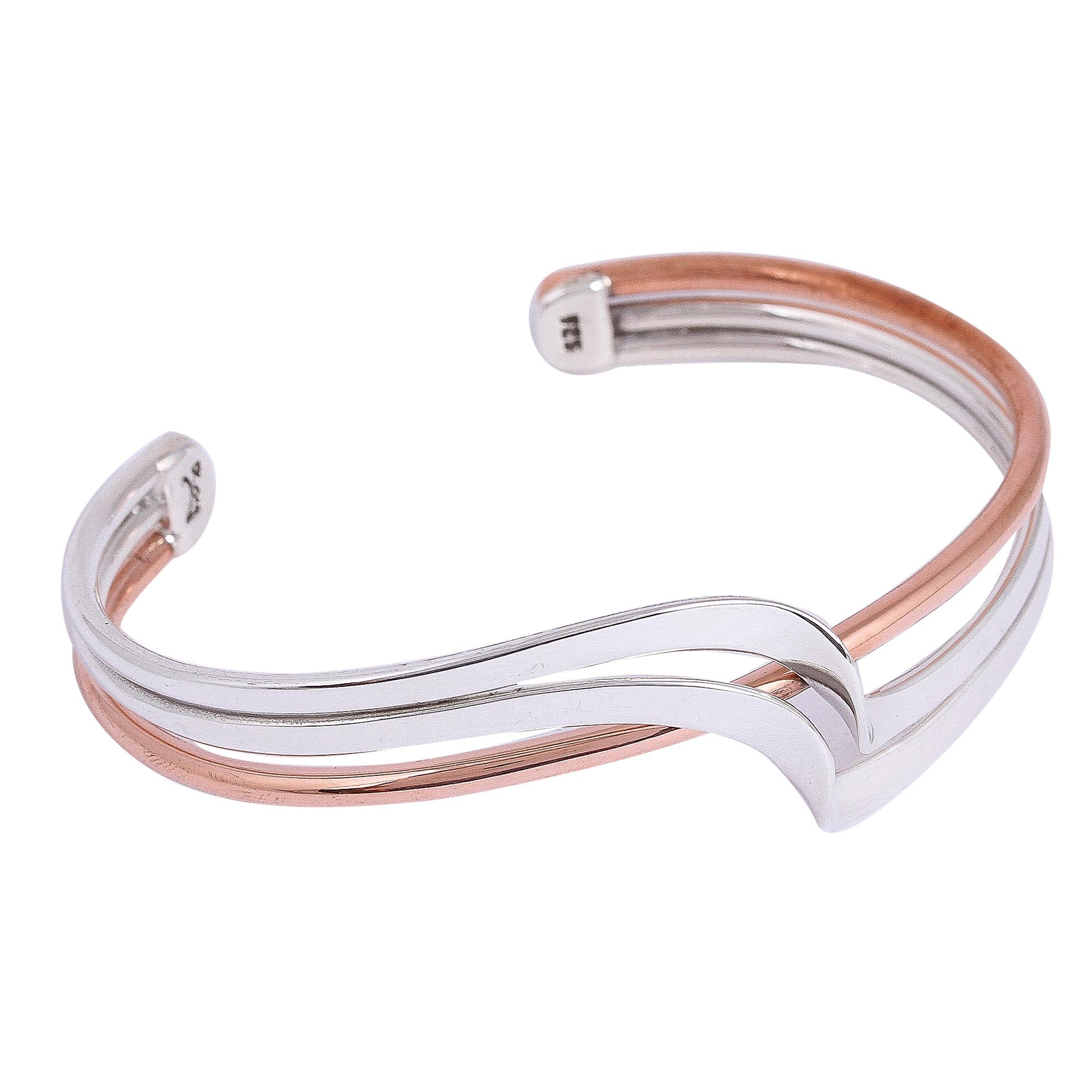 Copper Stream Sterling Silver and Copper Cuff Bracelet from Mexico - Image 2