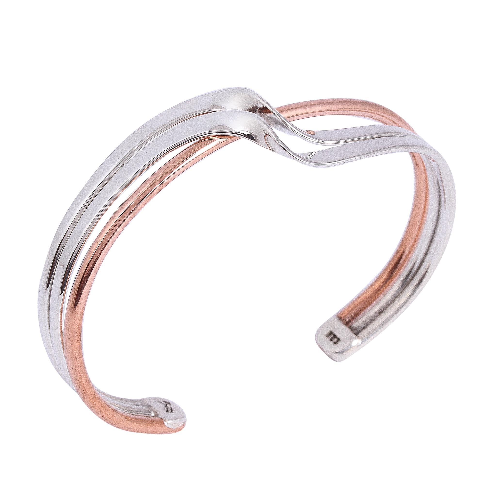 Copper Stream Sterling Silver and Copper Cuff Bracelet from Mexico - Image 4