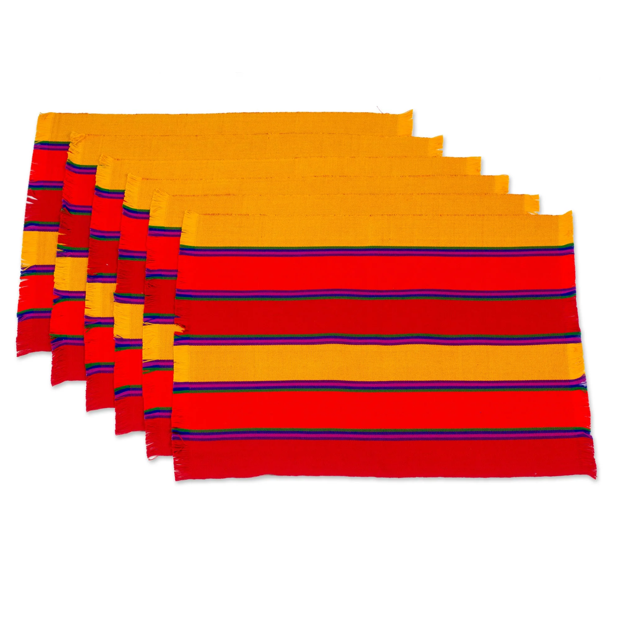 Country Sunset Six Handwoven Striped Cotton Placemats from Guatemala - Image 2