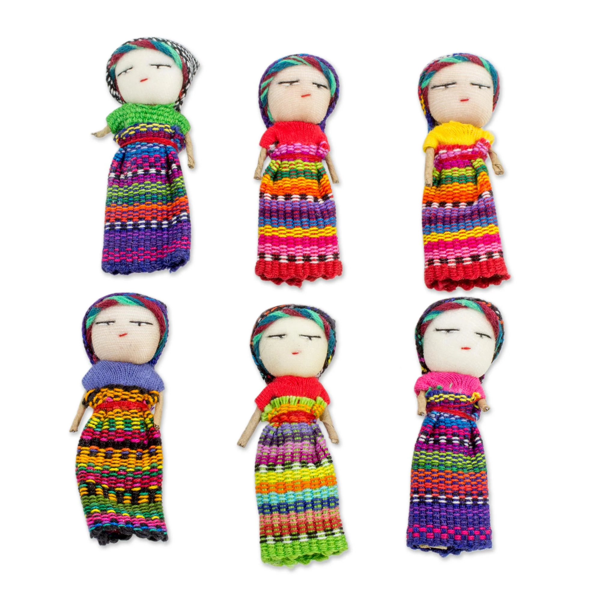 Country Treasures Six Cotton Worry Dolls and Pinewood Boxes from Guatemala - Image 4