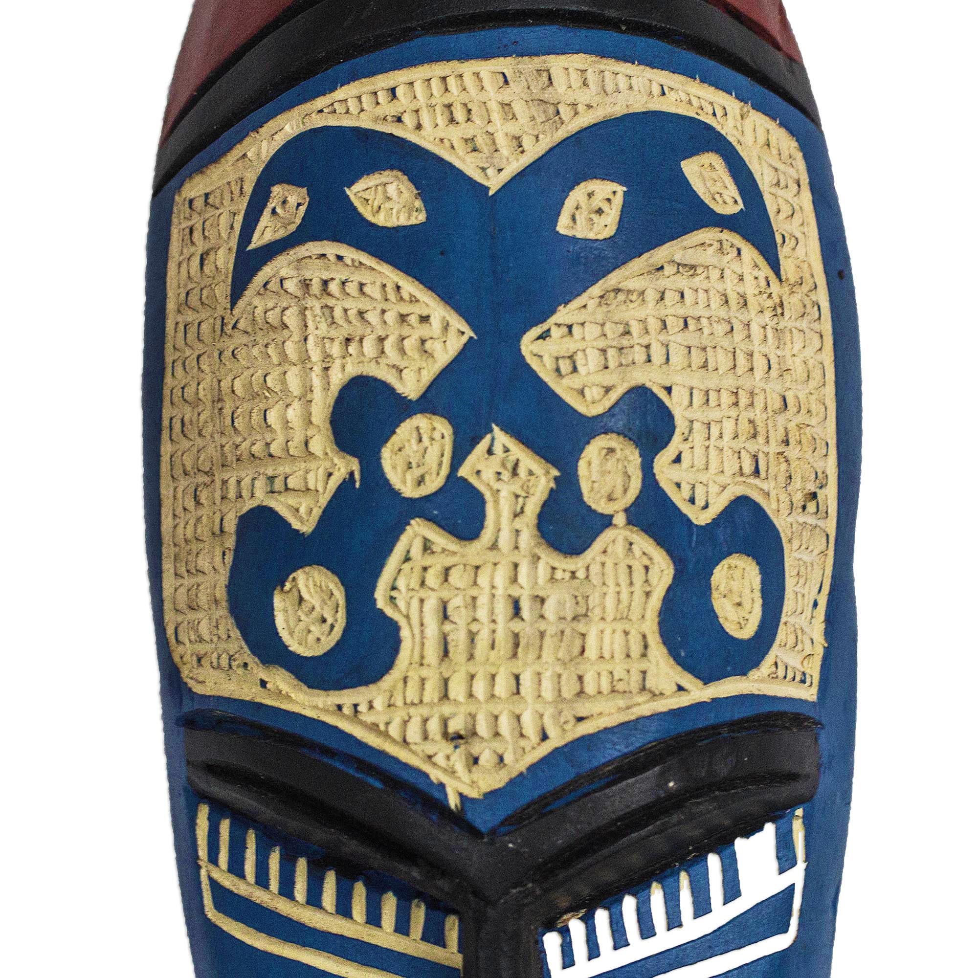 Courageous Ohene in Blue Blue and Cream Courageous King Wood African Wall Mask - Image 4