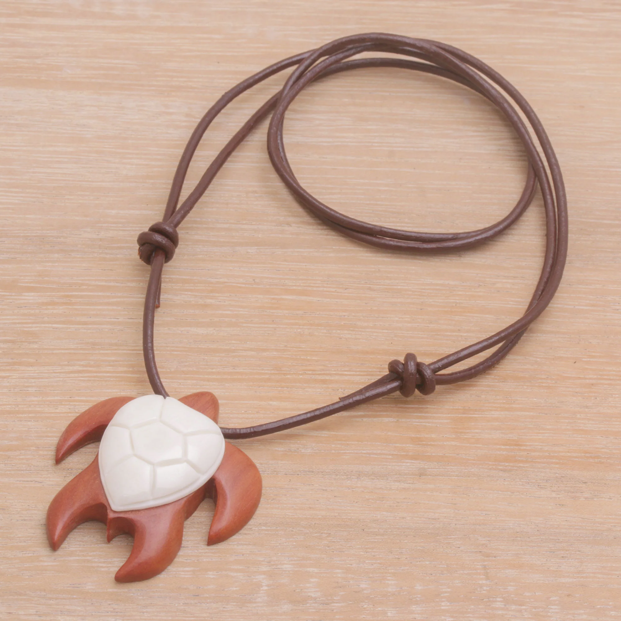 Cow Bone & Wood Turtle Pendant Necklace - Image 3