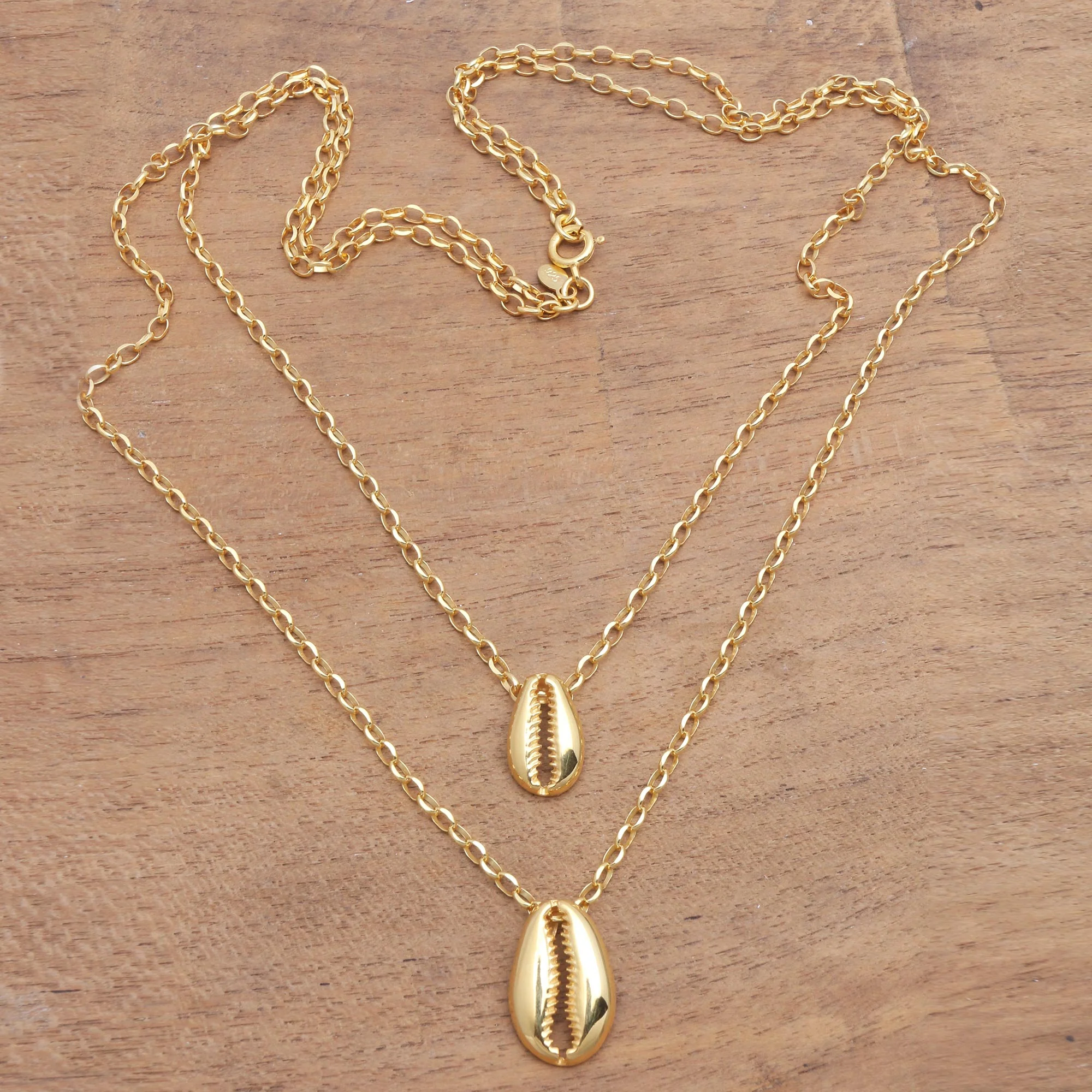 Cowry Shell Gold Plated Sterling Silver Cowry Shell Dangle Necklace - Image 3