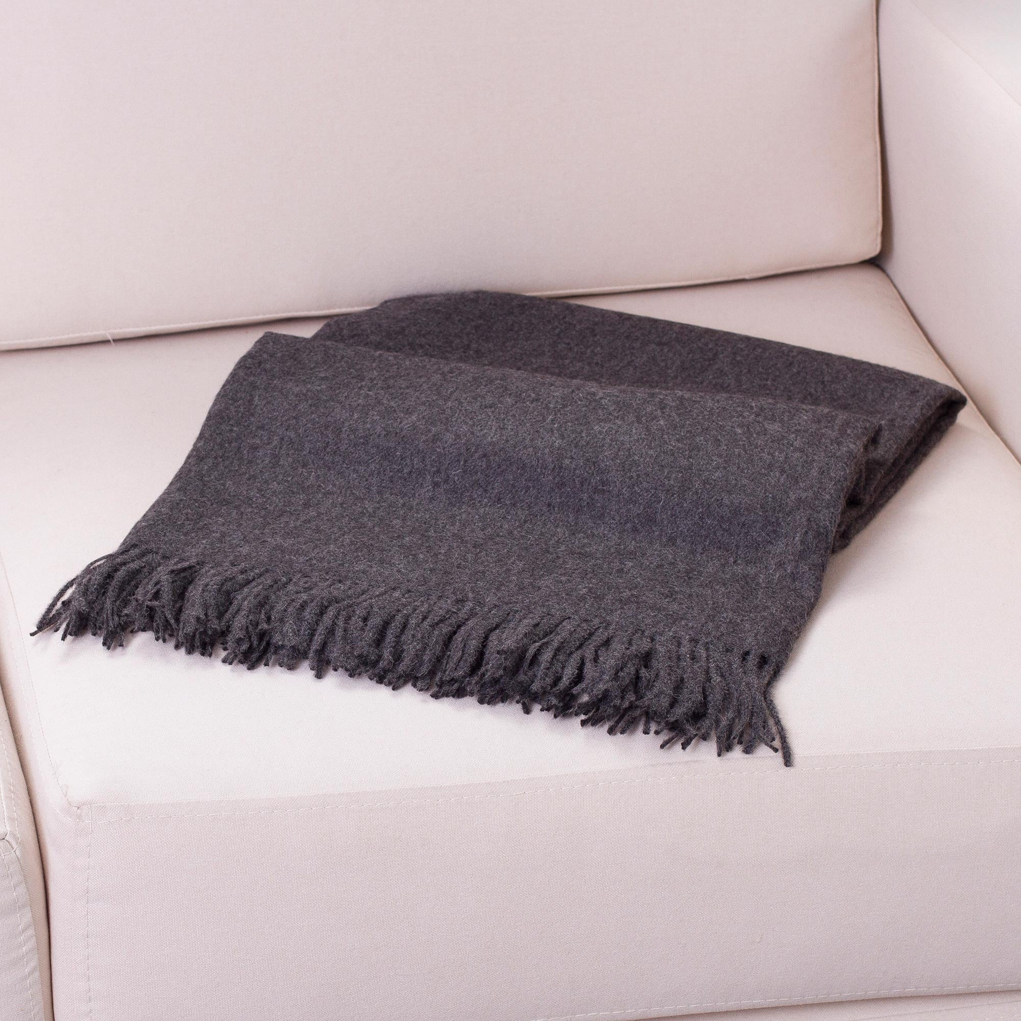 Cozy Dark Gray 100% Alpaca Wool Solid Throw - Image 3