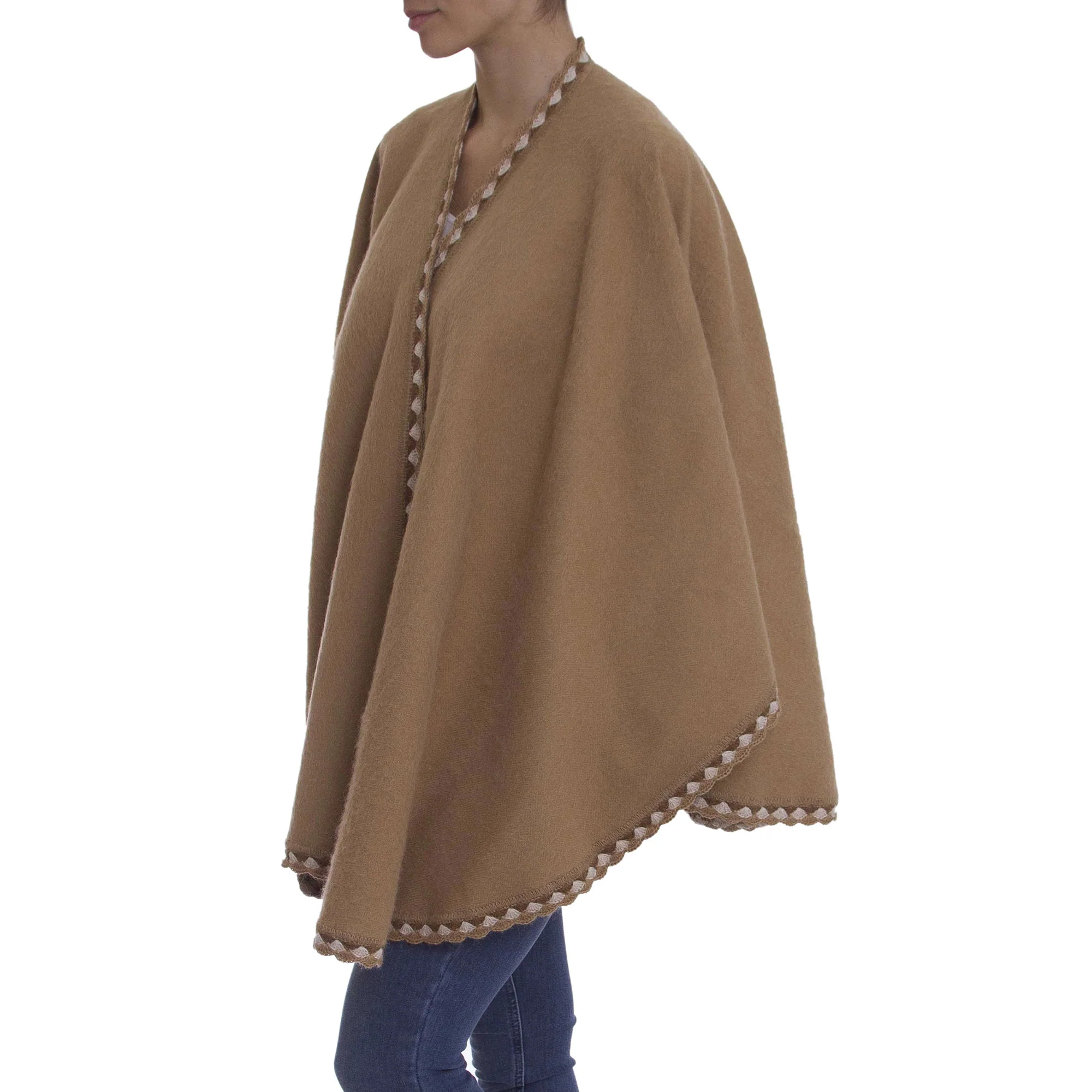 Cozy Holiday In Tan Alpaca Blend Ruana - Image 3