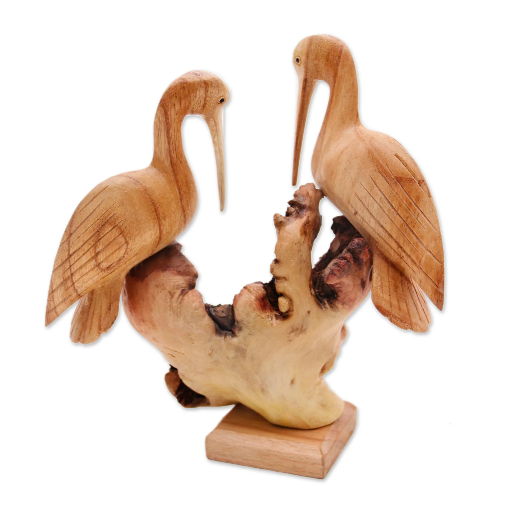 Crane Couple Hand-Carved Jempinis Wood Crane Couple Sculpture from Bali - Image 3