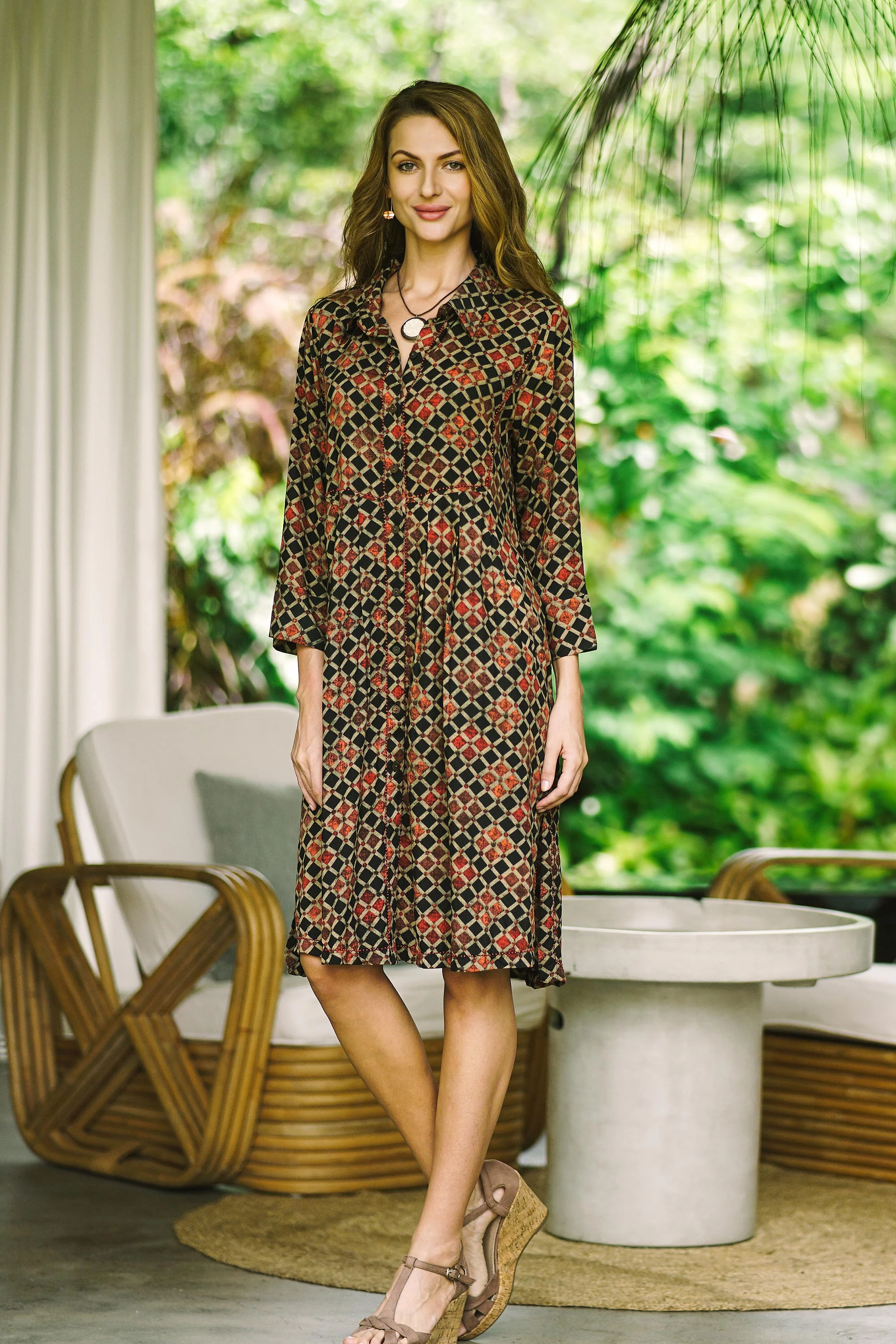 Creative Fusion Dropped-Waist Viscose Print Shirtdress - Image 3