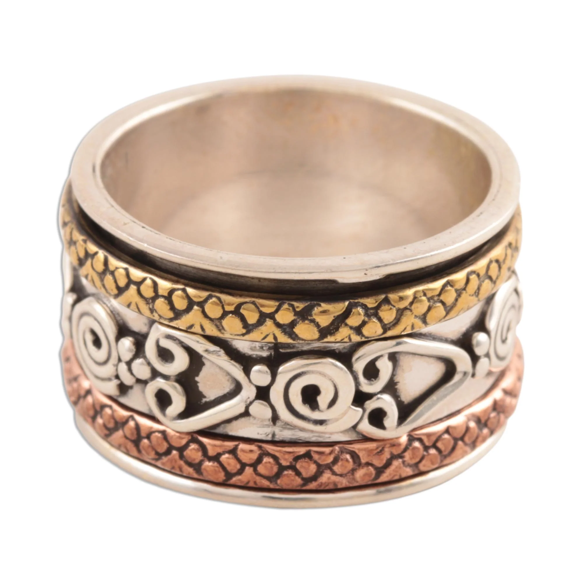Creative Hearts Heart Pattern Sterling Silver Spinner Ring Crafted in India - Image 2