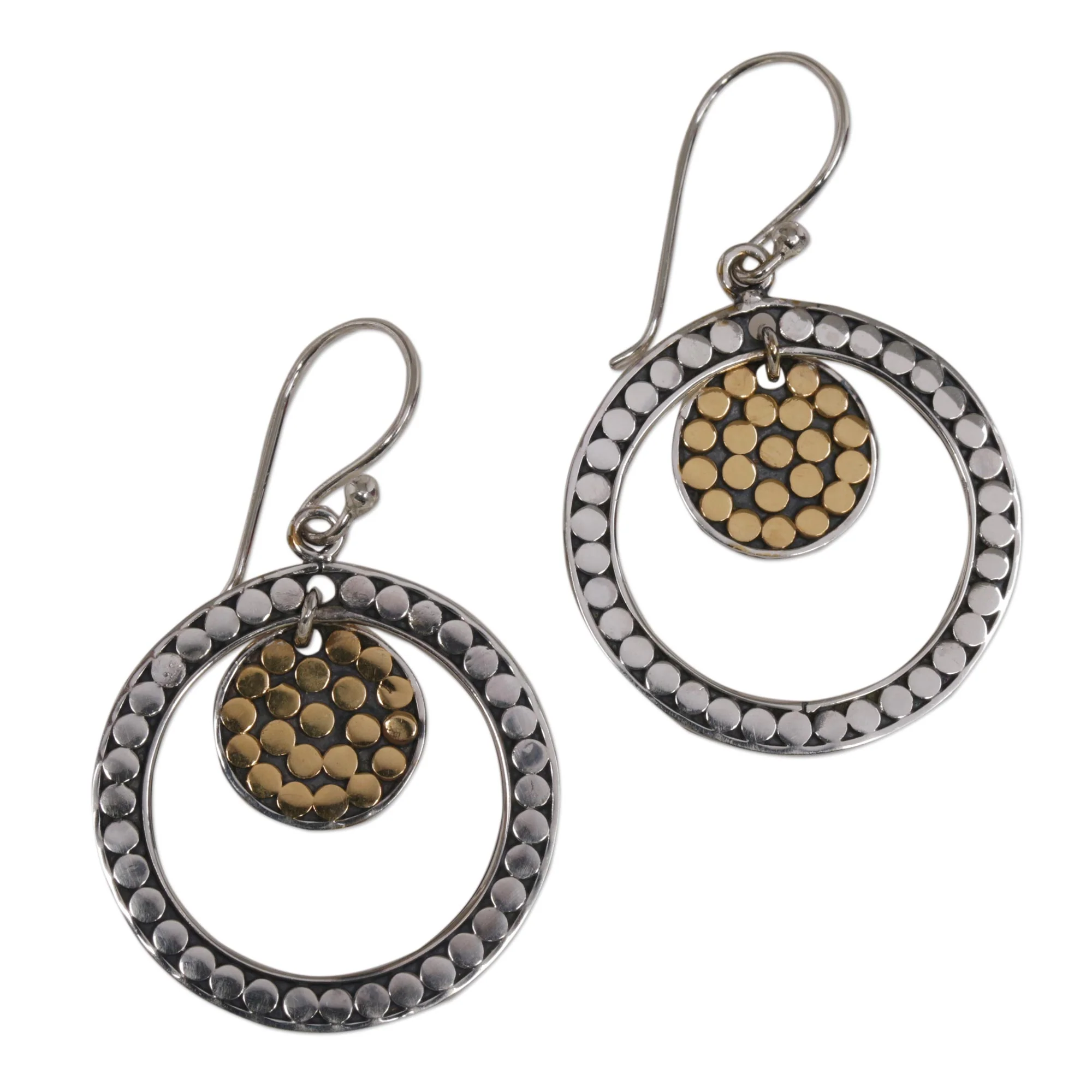 Crescent Eclipse Gold Accented Sterling Silver Dangle Earrings Indonesia - Image 2