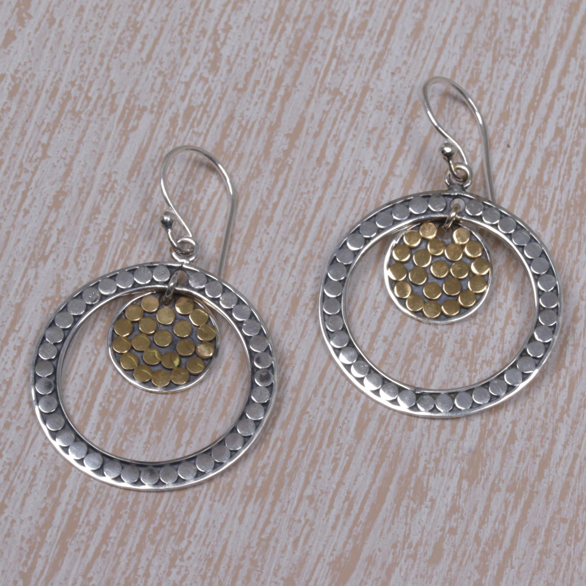 Crescent Eclipse Gold Accented Sterling Silver Dangle Earrings Indonesia - Image 4