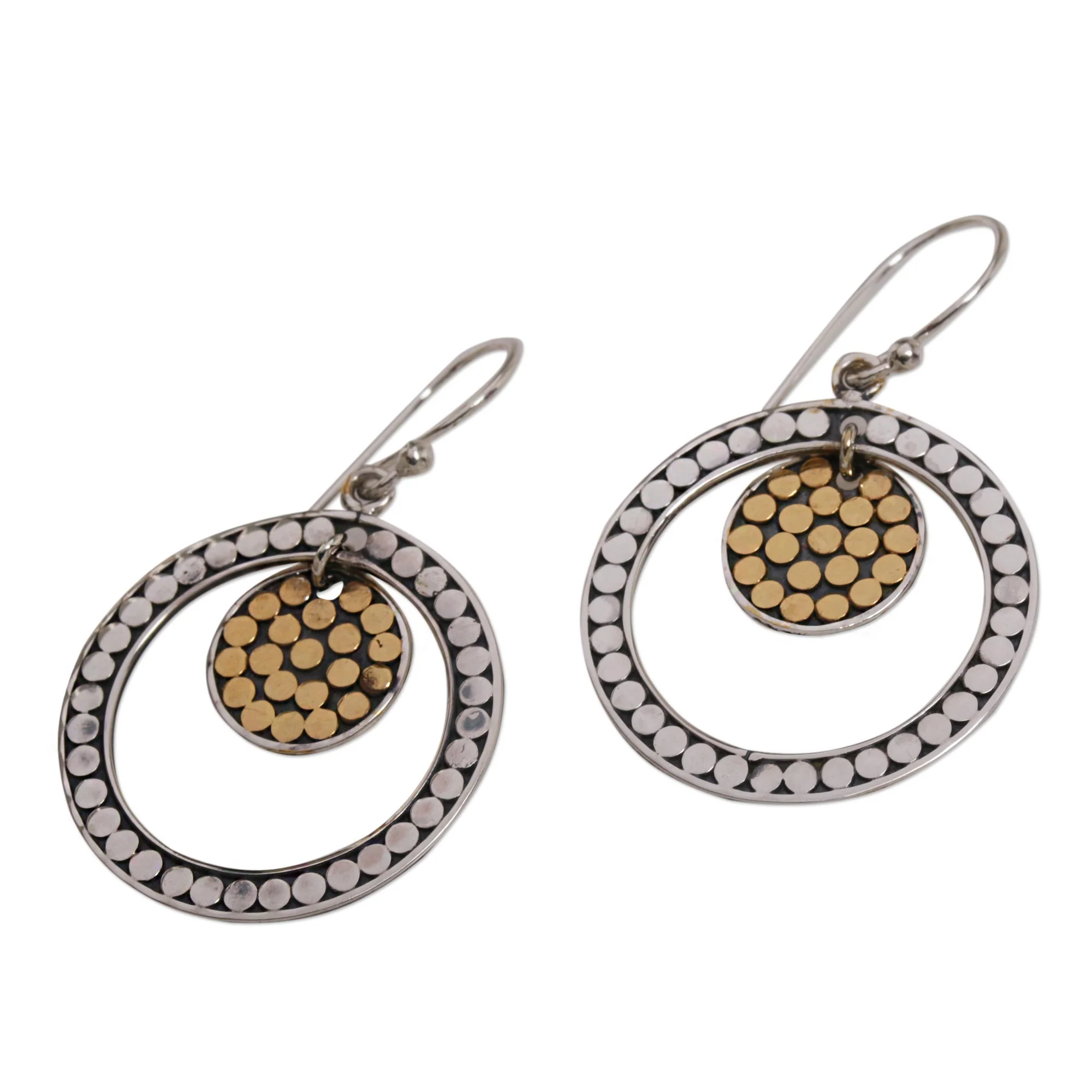Crescent Eclipse Gold Accented Sterling Silver Dangle Earrings Indonesia - Image 5