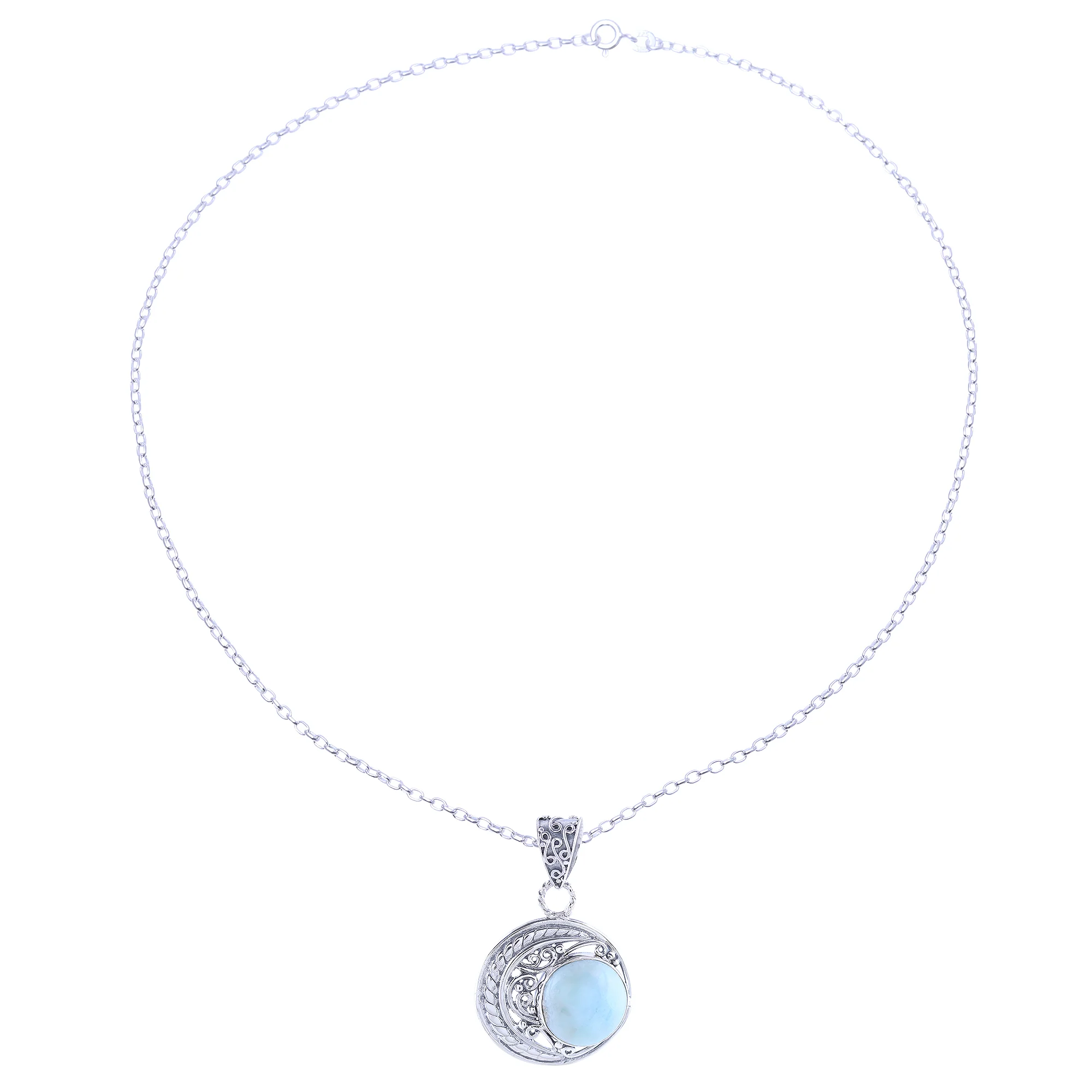 Crescent Elegance Crescent Motif Larimar Pendant Necklace from India - Image 4